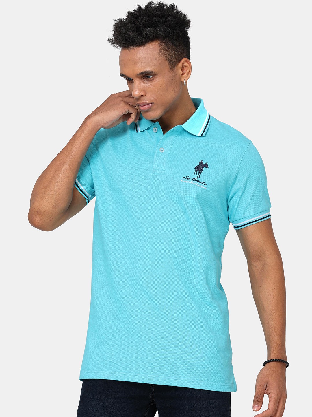 

Masculino Latino Plus Polo Collar Bio Finish Cotton T-shirt, Blue