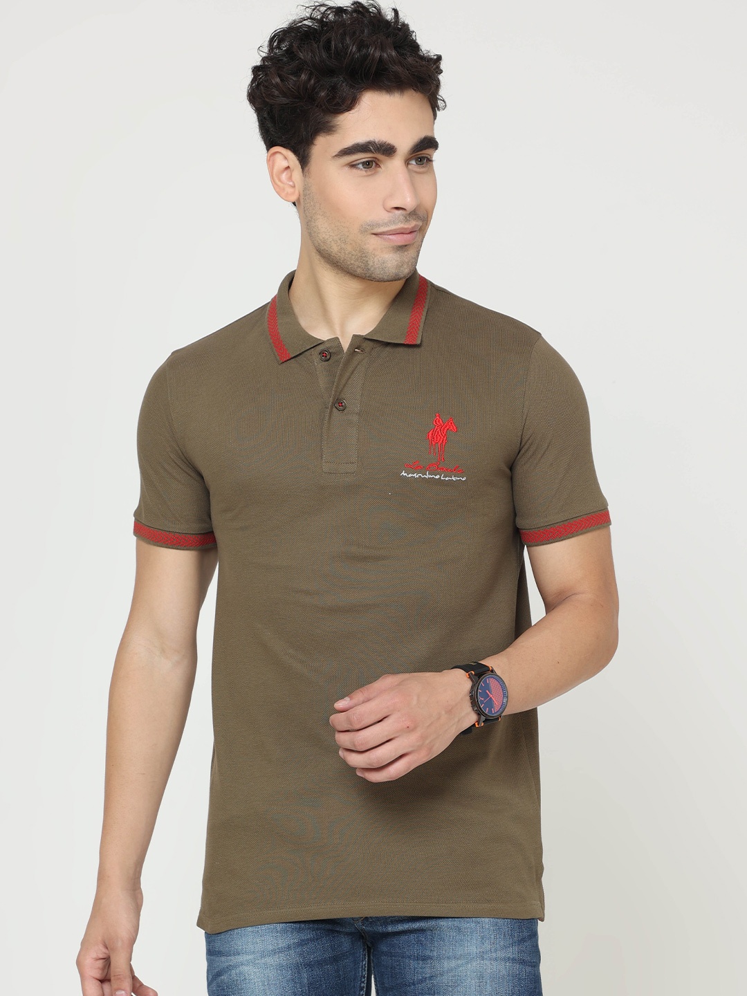 

Masculino Latino Plus Regular Fit Polo Collar Cotton T-shirt, Olive