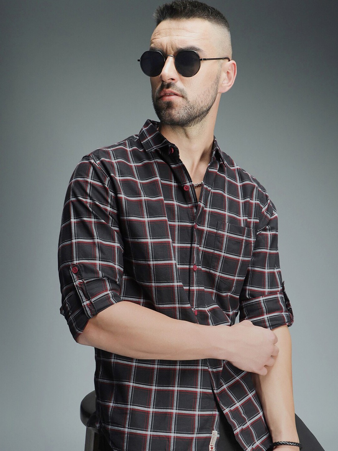 

High Star Classic Cotton Checked Casual Shirt, Black