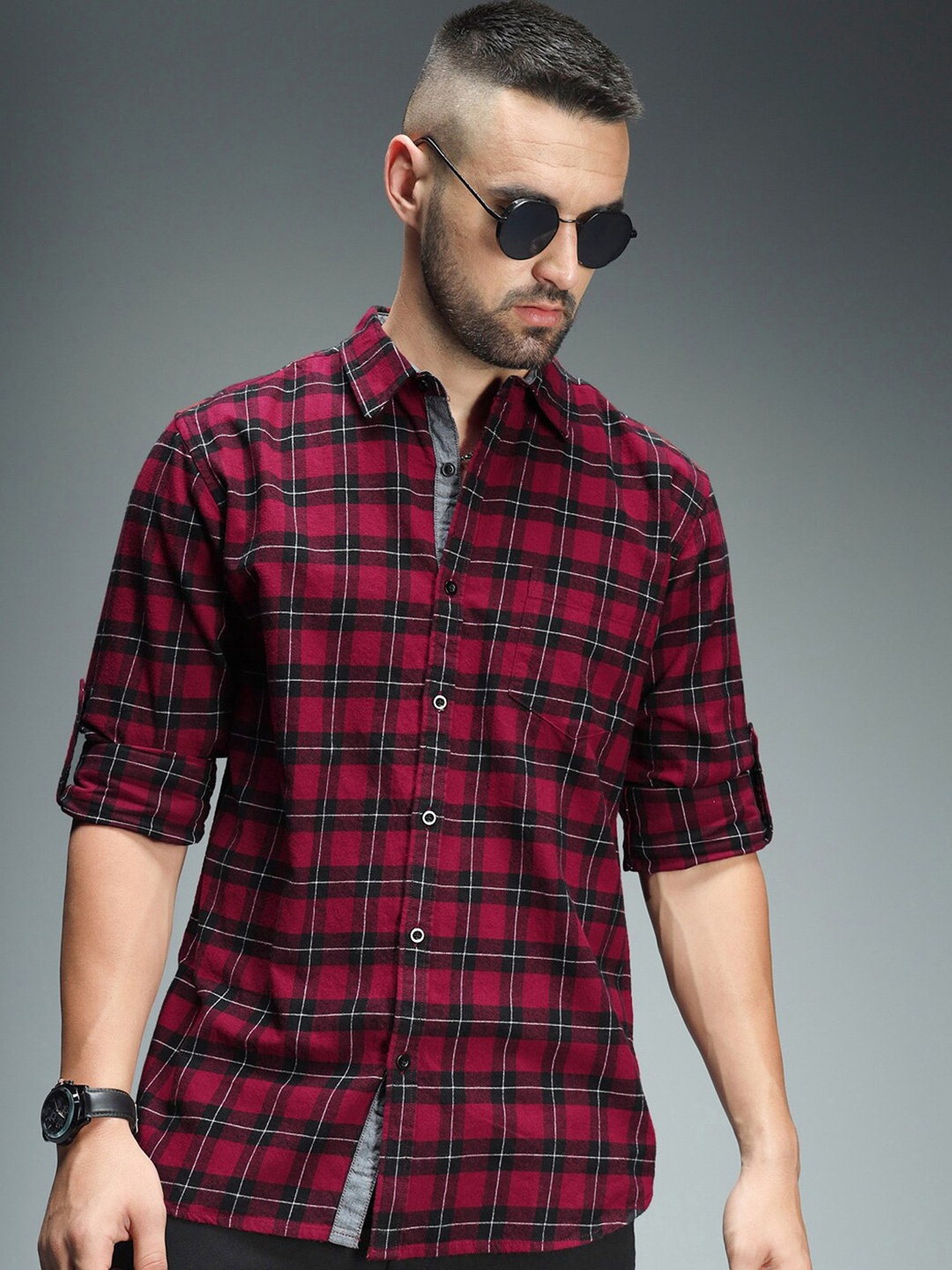 

High Star Standard Tartan Checked Pure Cotton Casual Shirt, Red