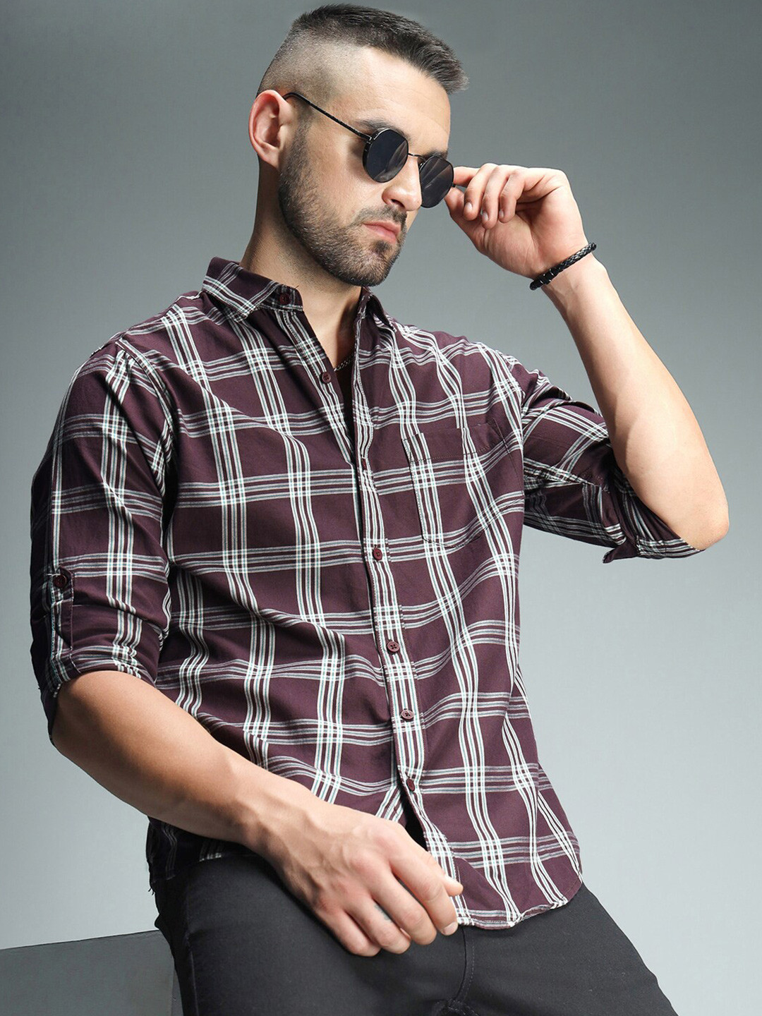 

High Star Classic Tartan Checked Pure Cotton Casual Shirt, Maroon