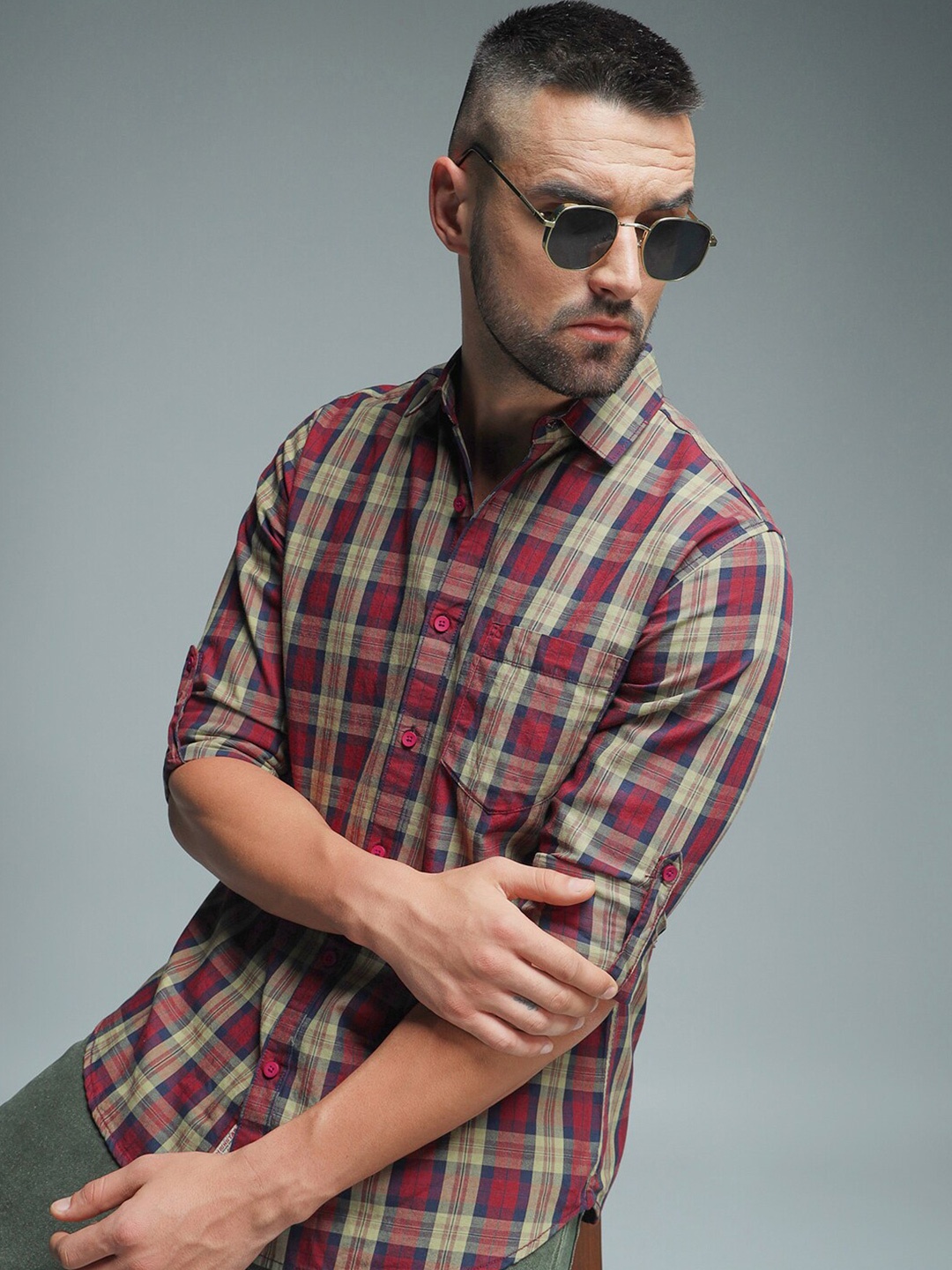 

High Star Classic Tartan Checked Pure Cotton Casual Shirt, Green
