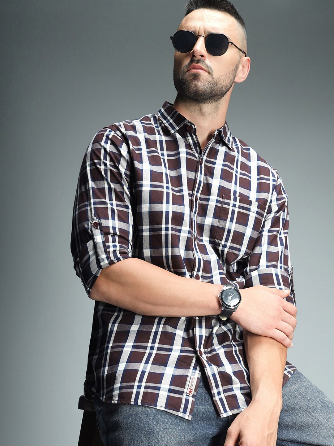 

High Star Classic Tartan Checked Pure Cotton Casual Shirt, Maroon