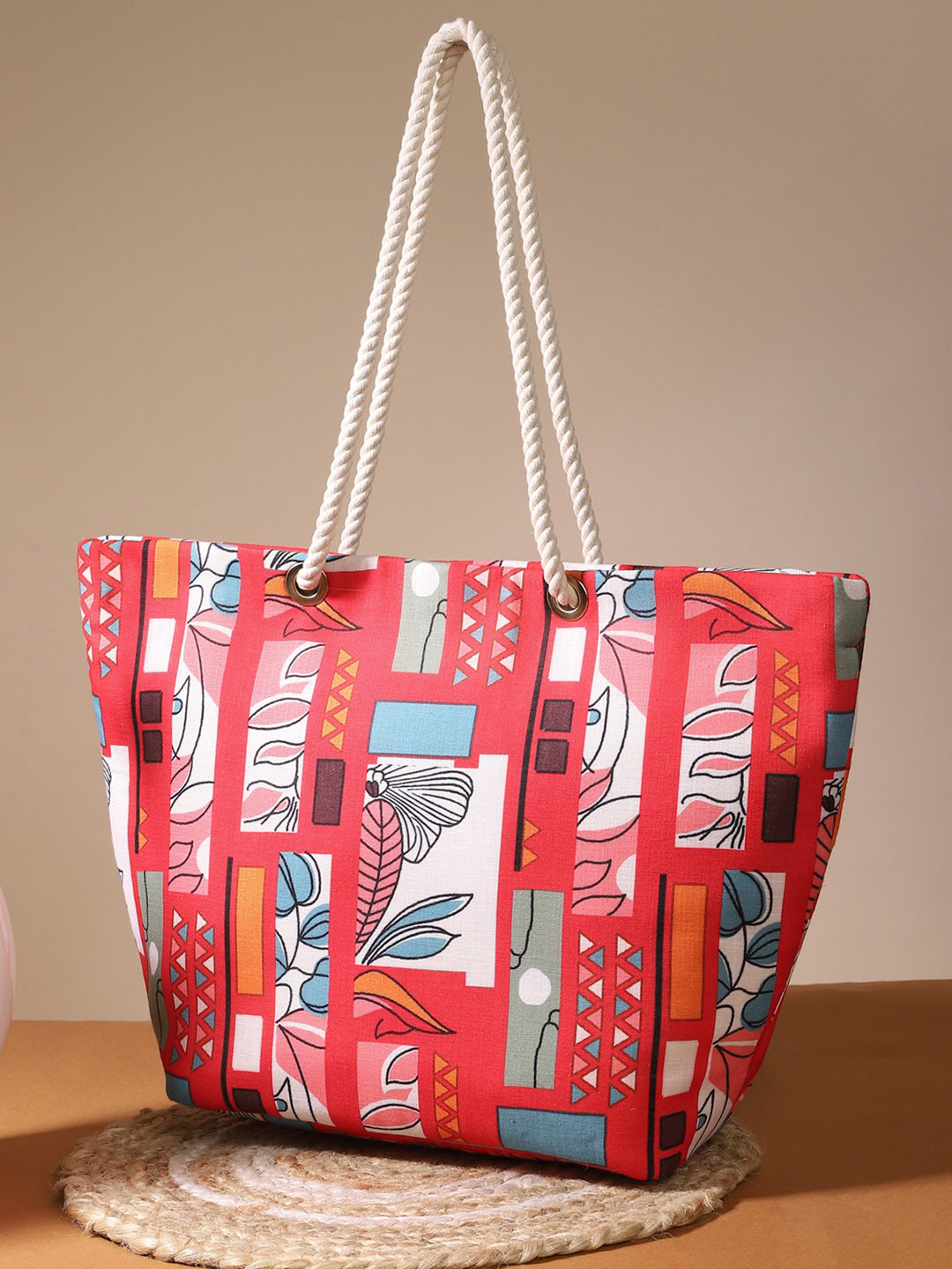 

DEEBACO Conversational Printed Structured Handheld Bag, Red