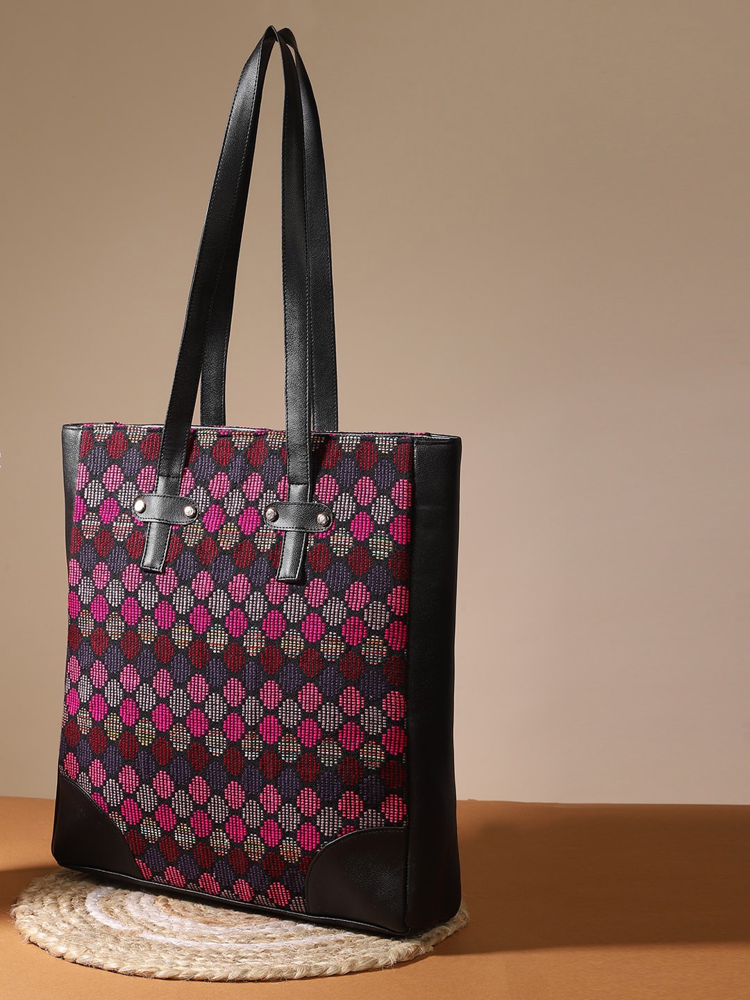 

DEEBACO Geometric Print Tote Bag, Black