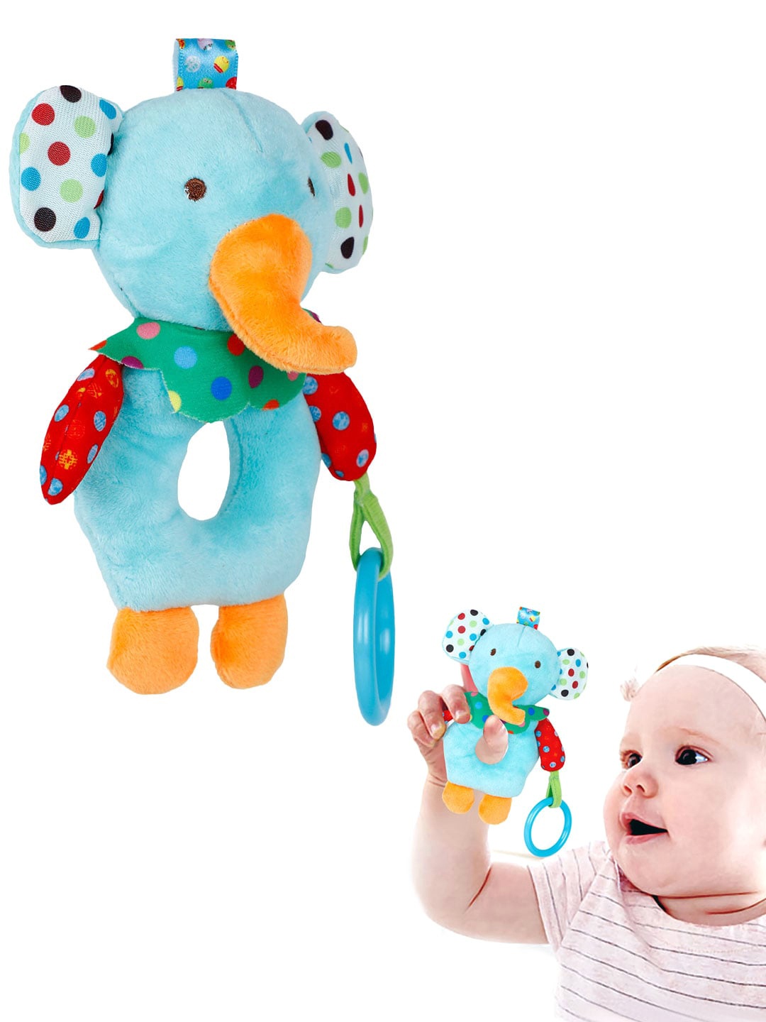 

Baby Moo Kids Elephant Rustle Paper Handheld Rattle Toy, Blue