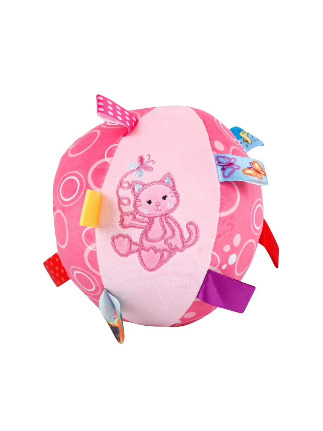 

Baby Moo Blushing Cat Colorful Tag Soft Plush Rattle Ball, Pink