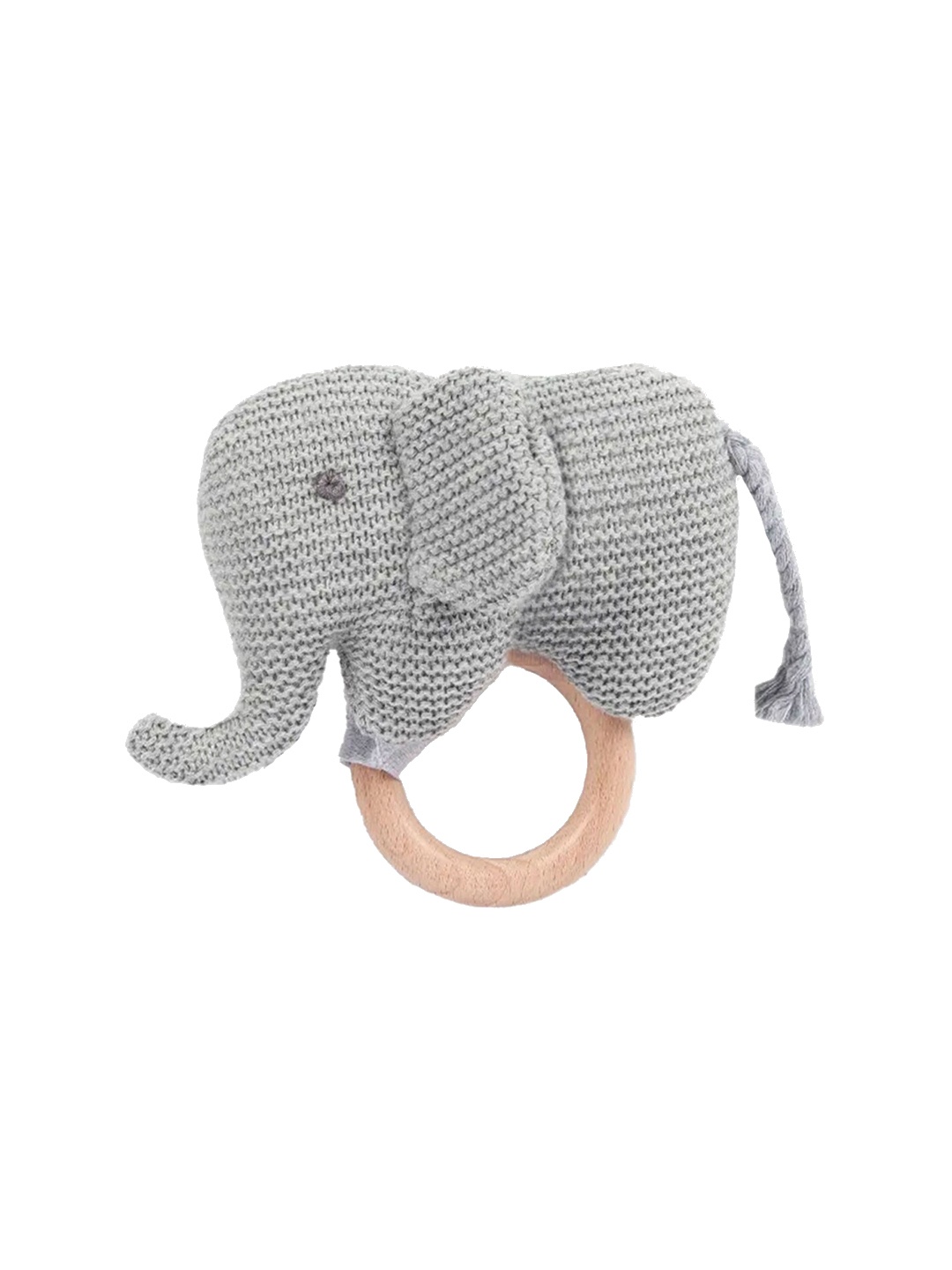 

Baby Moo Elephant Wooden Teething Ring Soft Handheld Rattle Toy, Grey