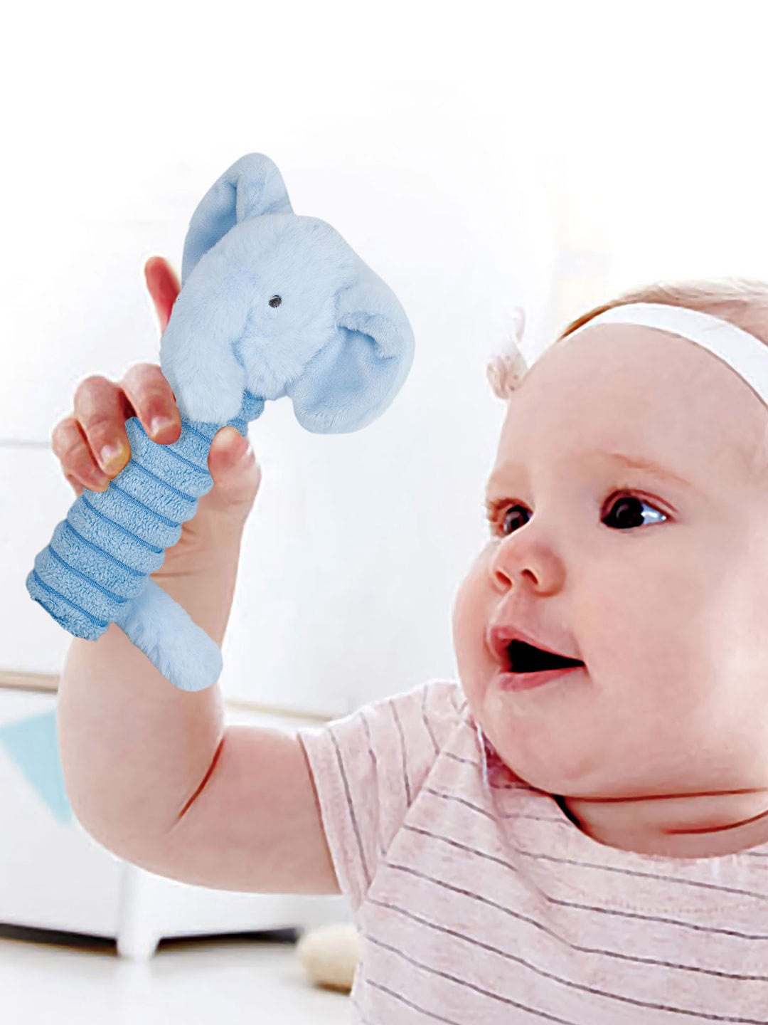 

Baby Moo Elephant Squeaker And Rustle Paper Handheld Rattle Toy, Blue