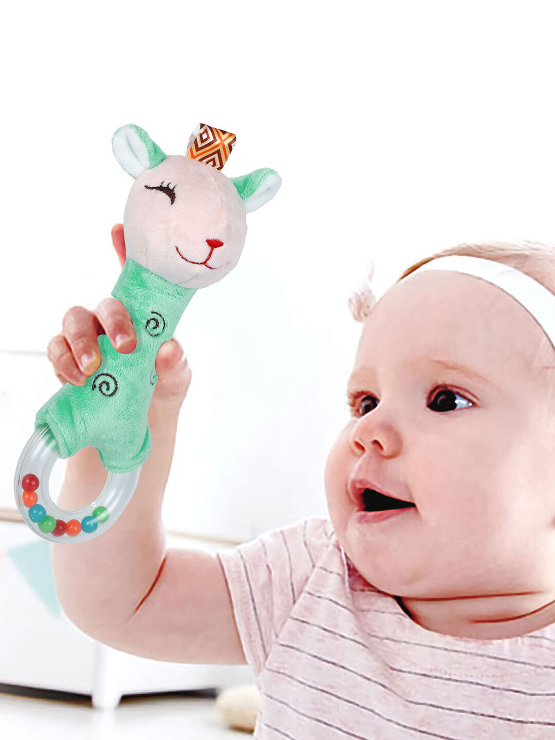 

Baby Moo Kids Lovely Animal Squeaker Sound Handheld Rattle Toy, Green