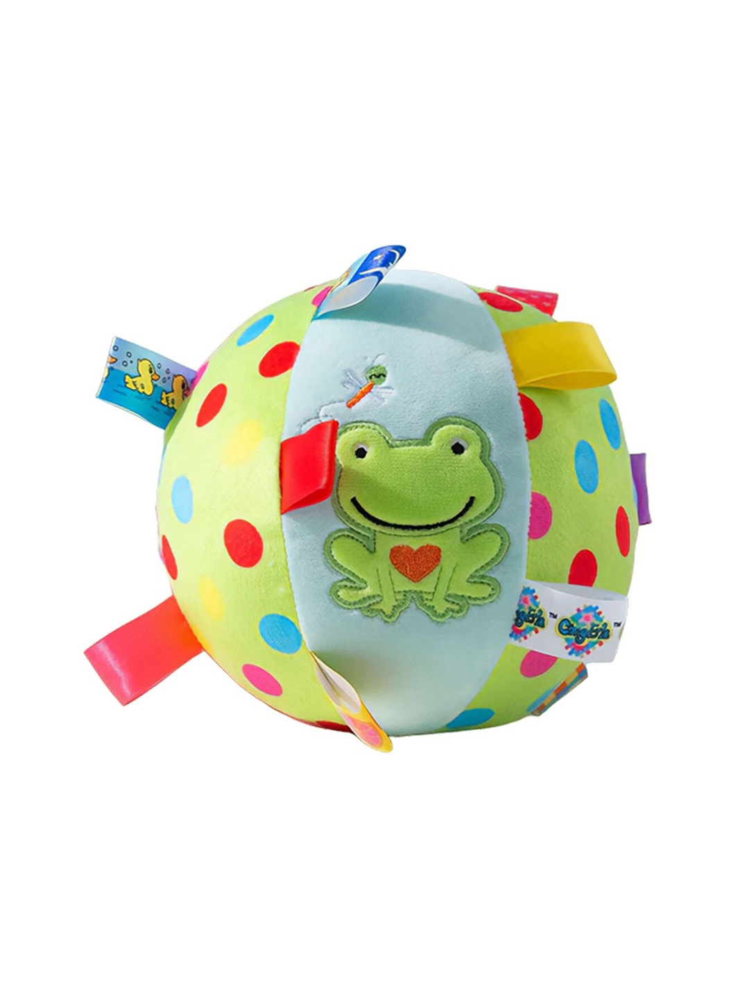 

Baby Moo Kids Jumping Frog Colorful Tag Soft Plush Rattle Ball, Green