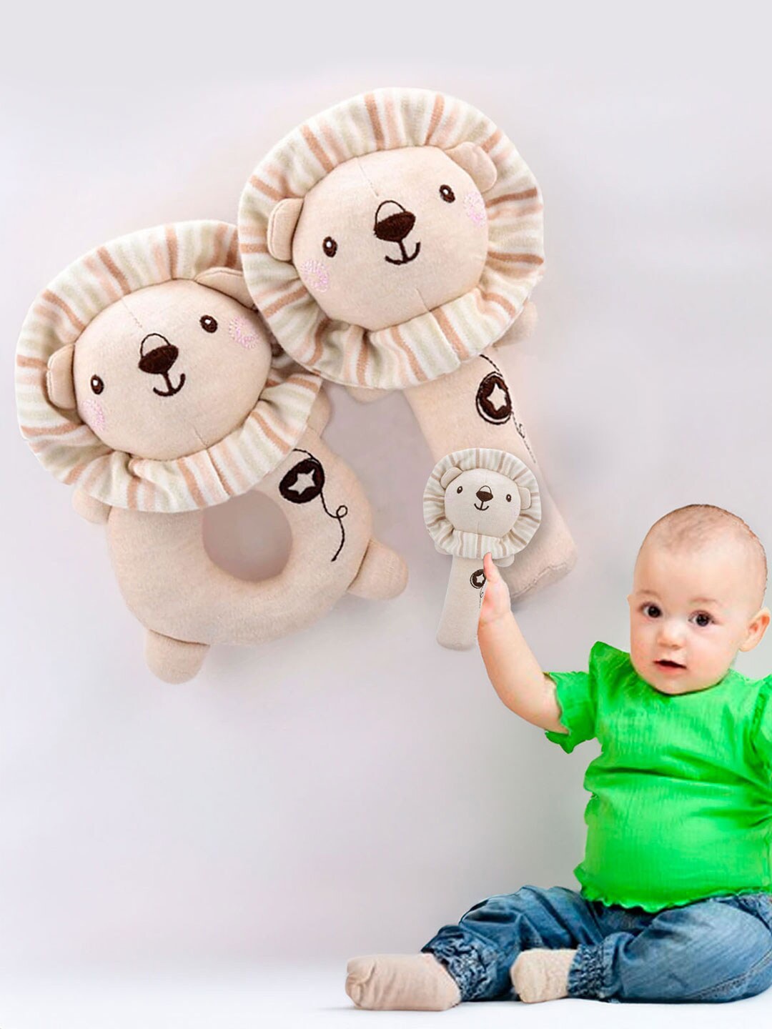 

Baby Moo Kids Set Of 2 Little Lions Squeaker Handheld Rattle Toy, Beige