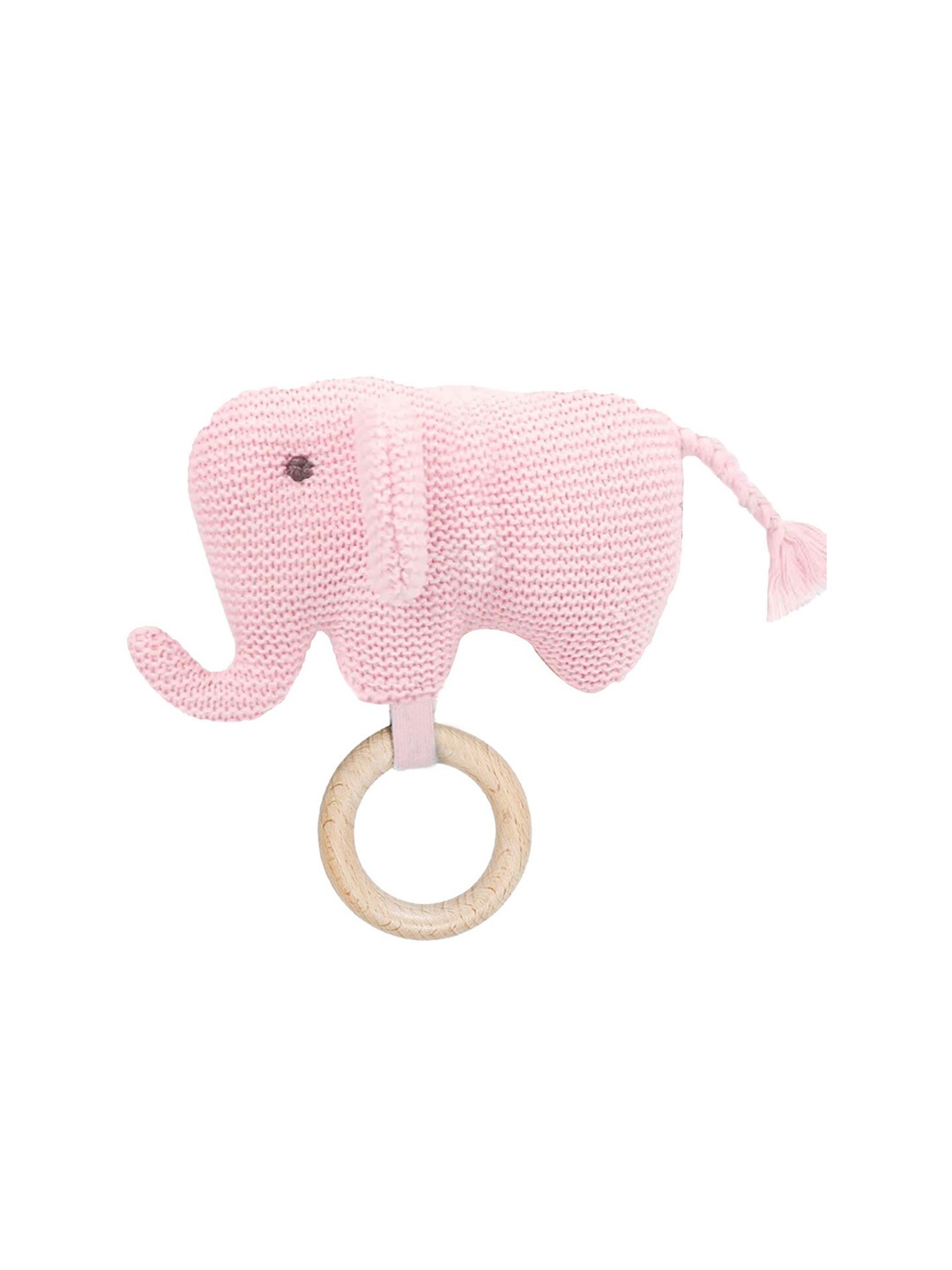 

Baby Moo Kids Elephant Wooden Teething Ring Soft Handheld Rattle, Pink