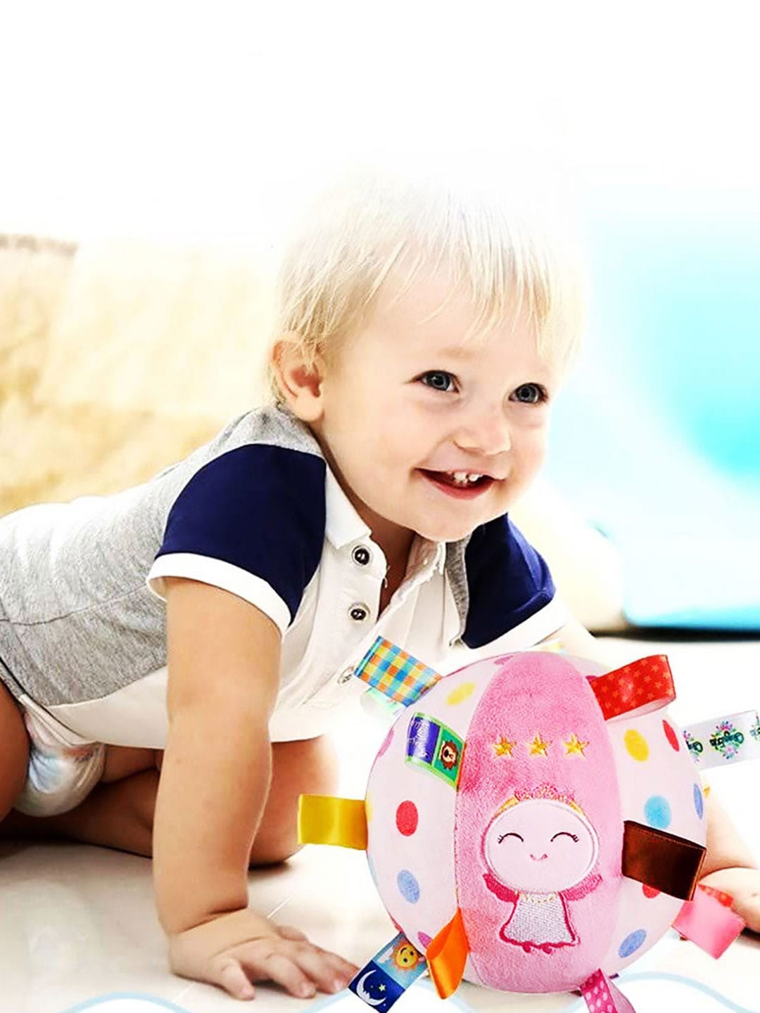 

Baby Moo Infants Colorful Tag Soft Plush Rattle Ball, Pink