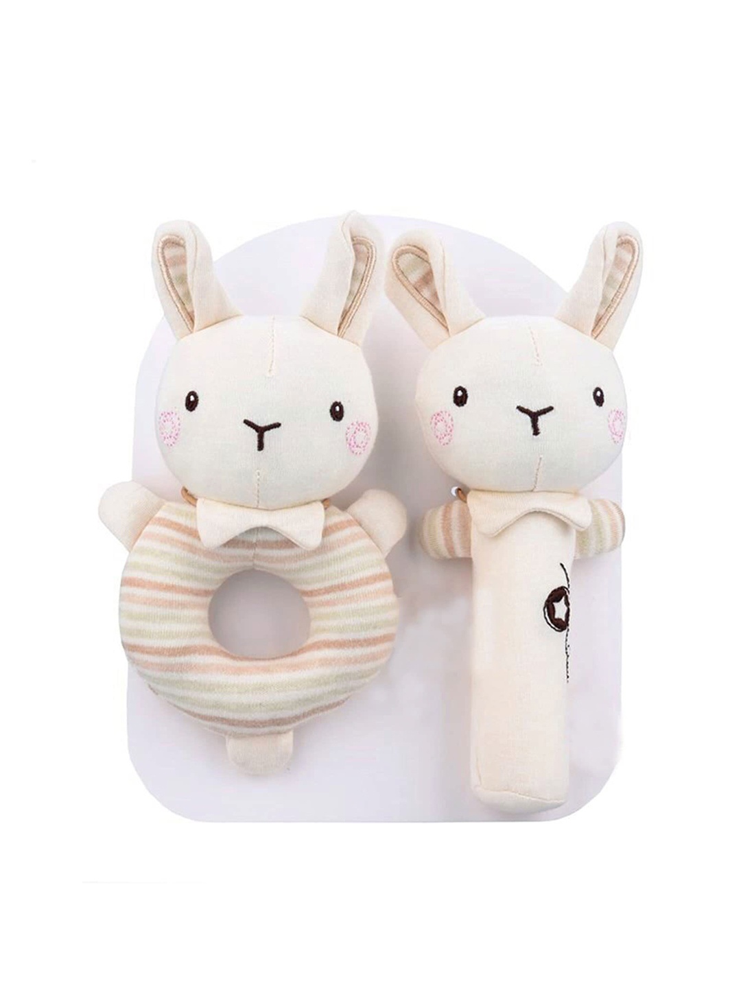 

Baby Moo Infants Set Of 2 Tiny Trunk Squeaker Handheld Rattle Toys, Cream