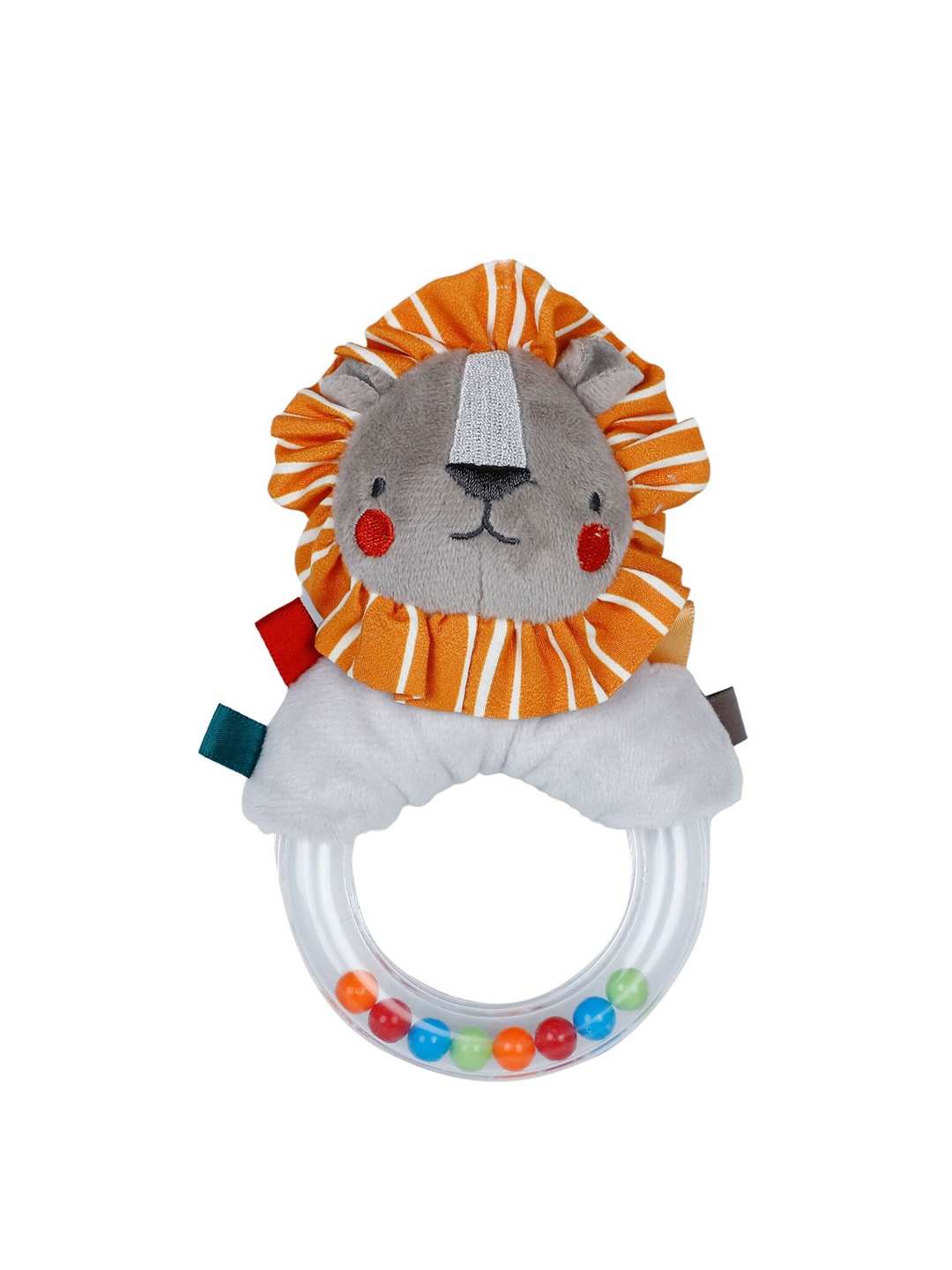 

Baby Moo Kids King Of Jungle Sensory Hand Grab Plush Handheld Ring Rattle Toy, Grey