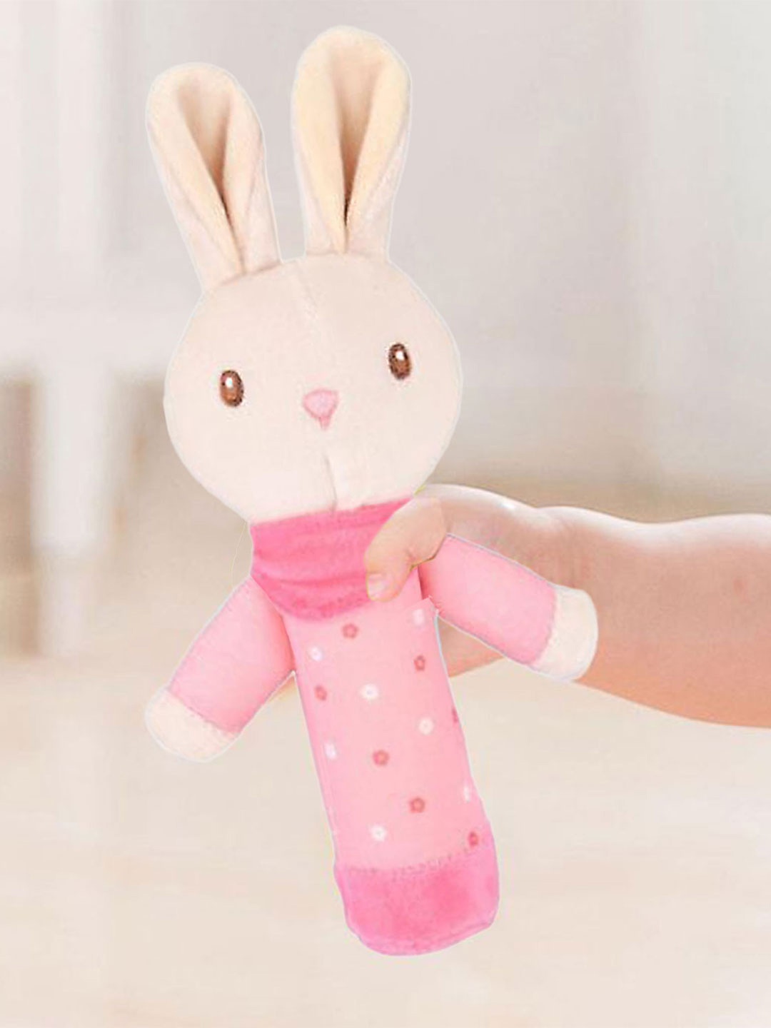 

Baby Moo Kids Set Of 2 Sweet Bunny Squeaker Handheld Rattle Toy, Pink