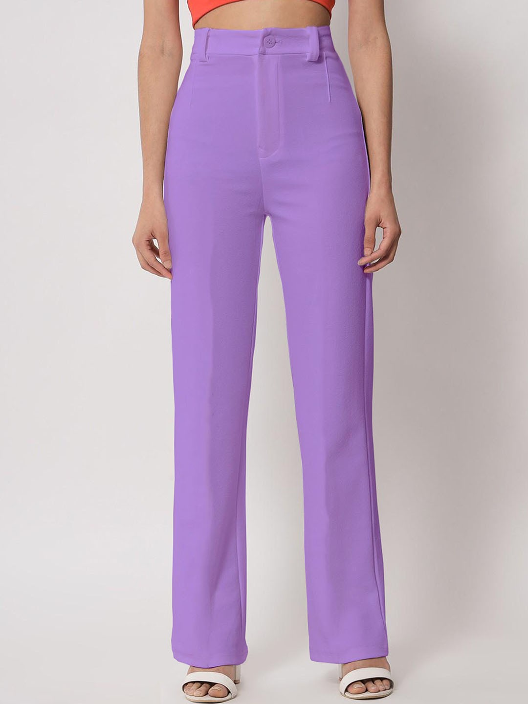 

N N ENTERPRISE Women Original Fit High-Rise Trousers, Purple