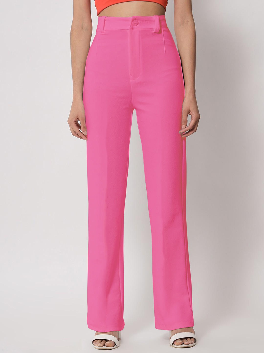 

N N ENTERPRISE Women Original Fit High-Rise Trousers, Pink