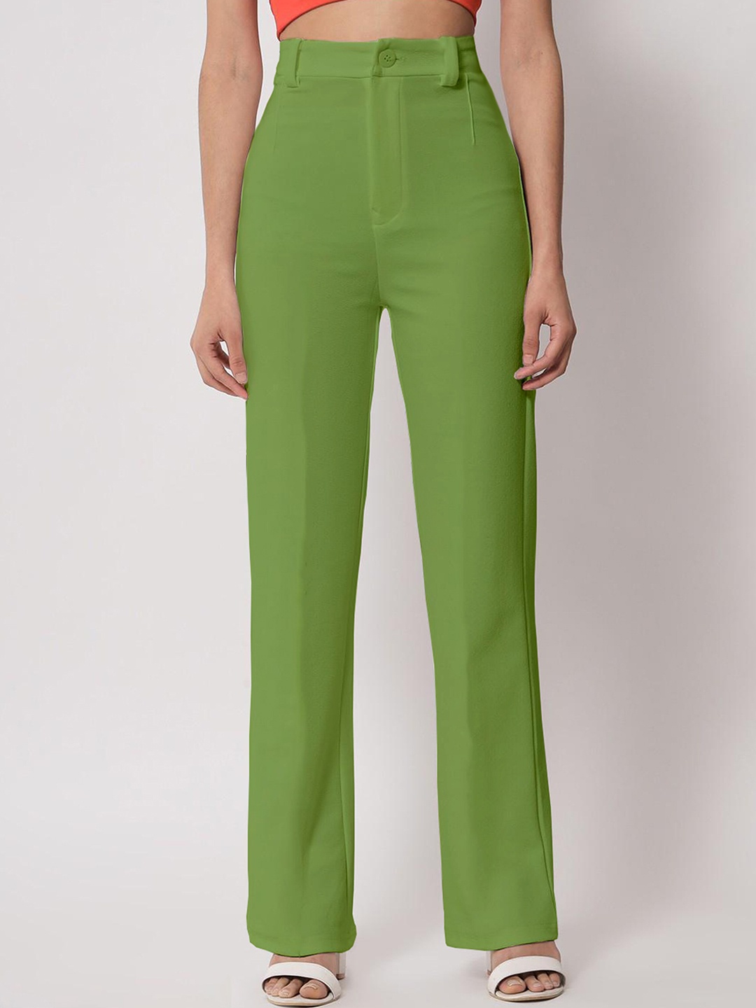 

N N ENTERPRISE Women Original Fit High-Rise Trousers, Lime green