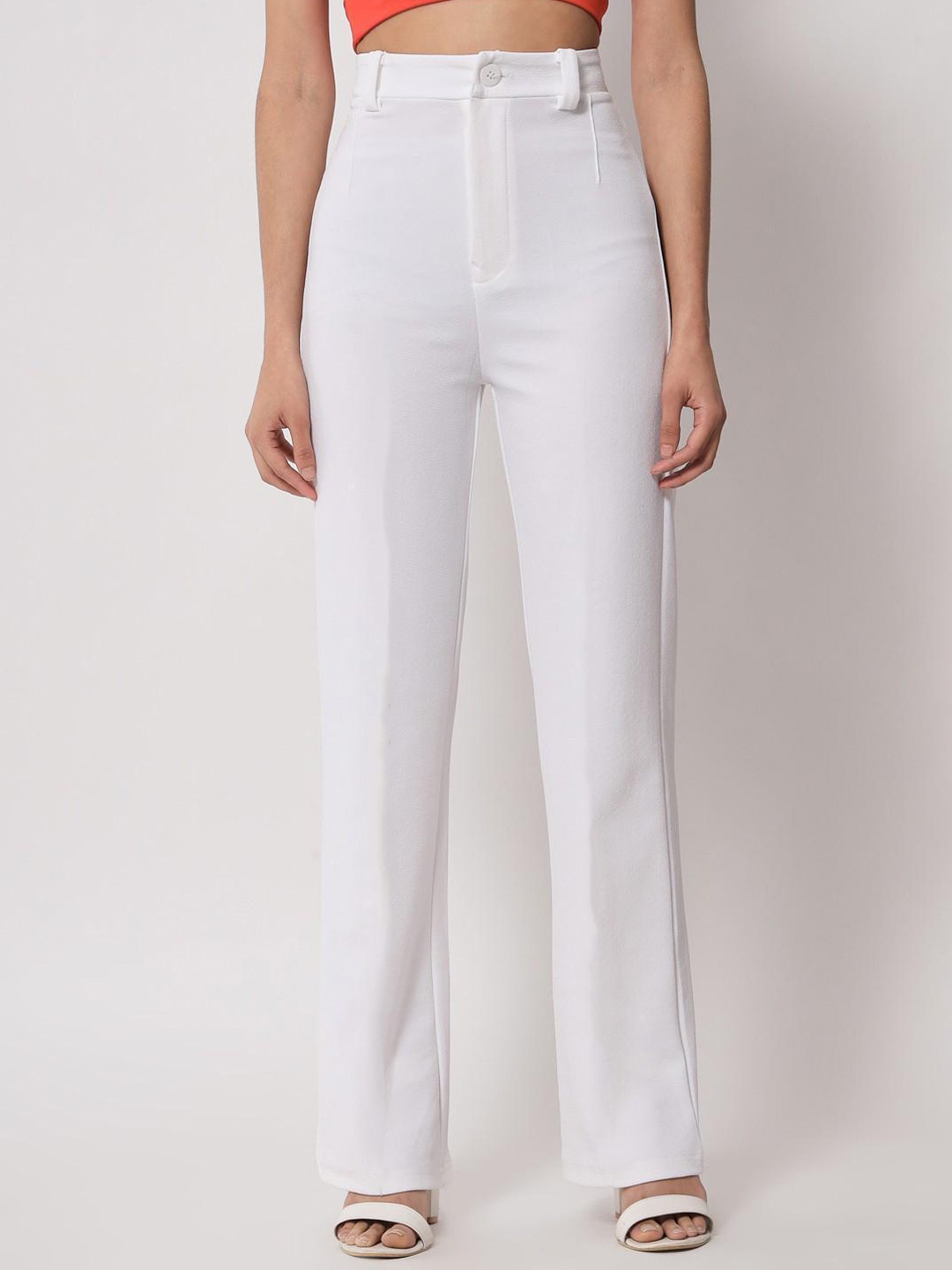 

N N ENTERPRISE Original Regular Fit High-Rise Trousers, White