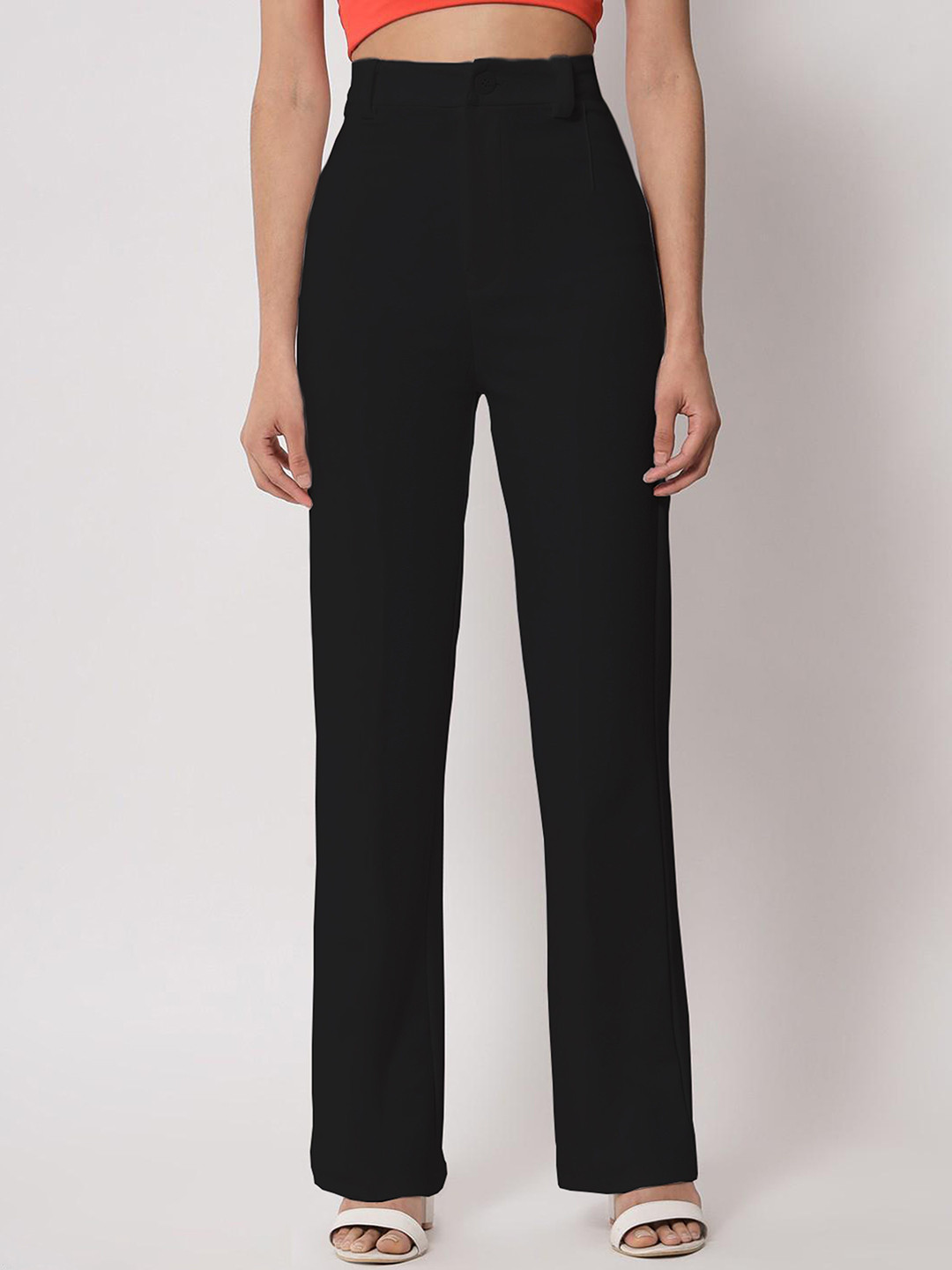 

N N ENTERPRISE Women Original Regular Fit High-Rise Trousers, Black