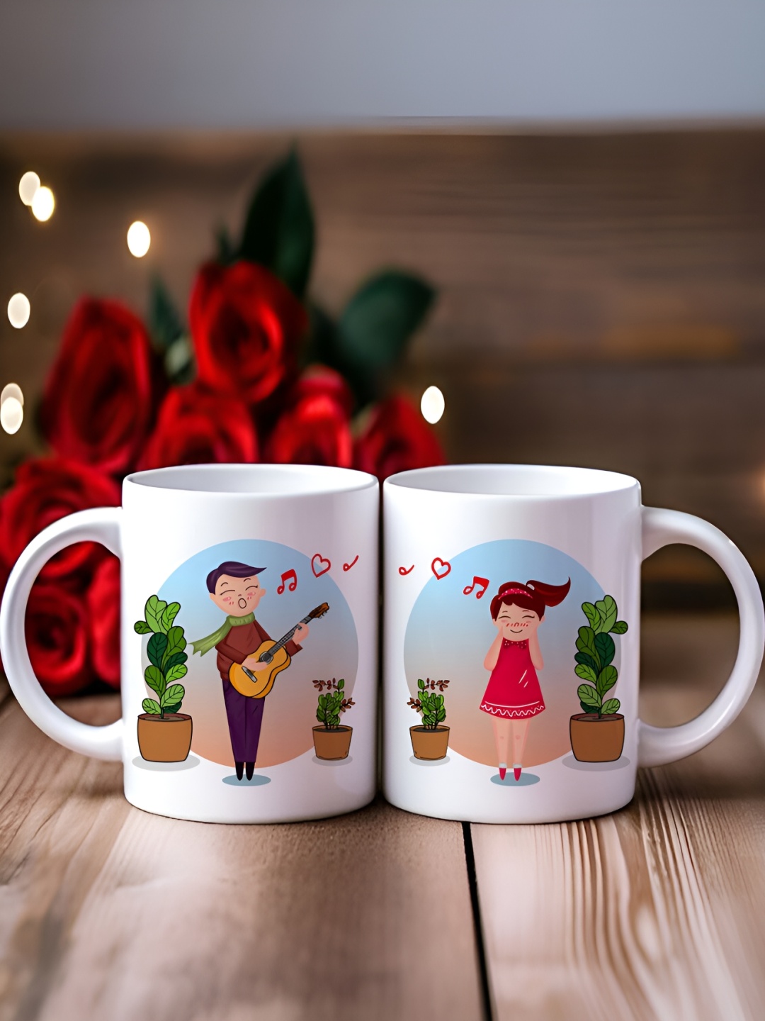 

Phirki Studio White & Blue 2 Pieces Printed Ceramic Glossy Mugs 325 ml