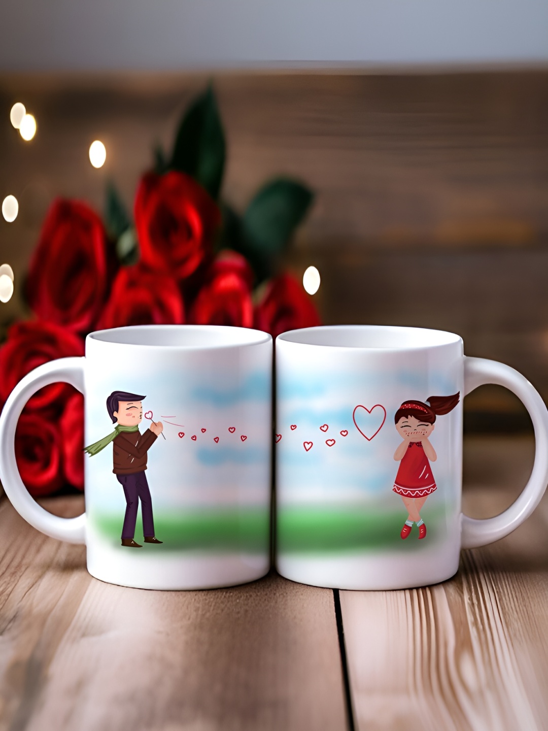 

Phirki Studio White & Blue 2 Pieces Printed Ceramic Glossy Mugs 325 ml