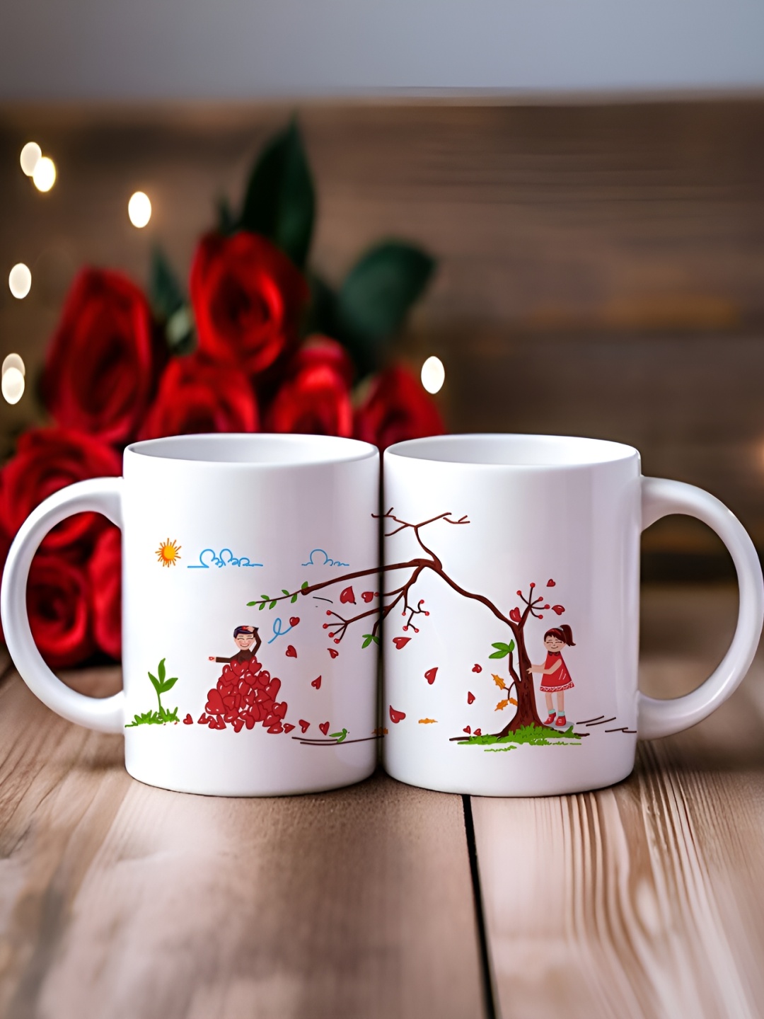 

Phirki Studio White & Red 2 Pieces Printed Ceramic Glossy Mugs 325 ml