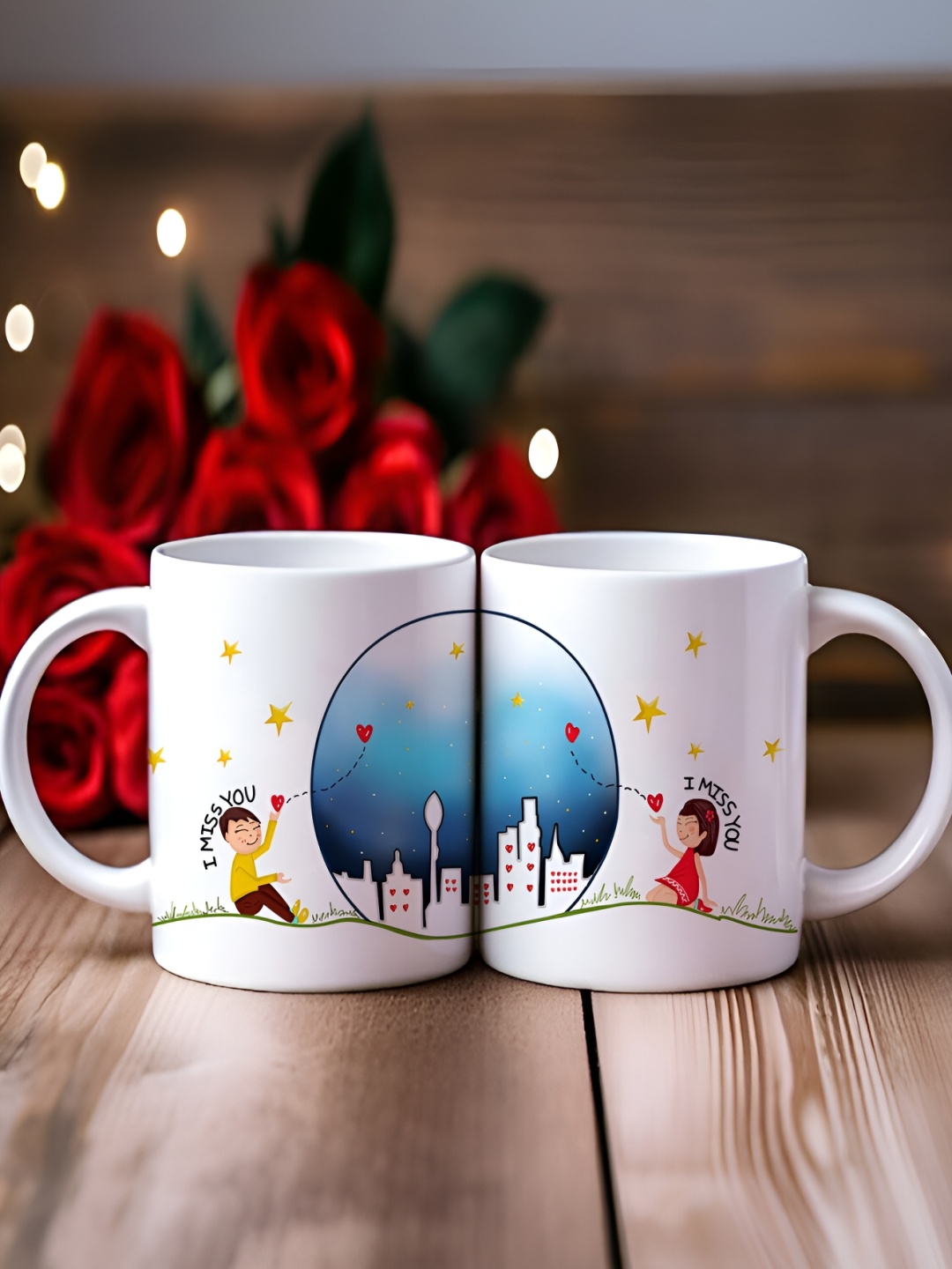 

Phirki Studio White & Blue 2 Pieces Printed Ceramic Glossy Mugs 325 ml