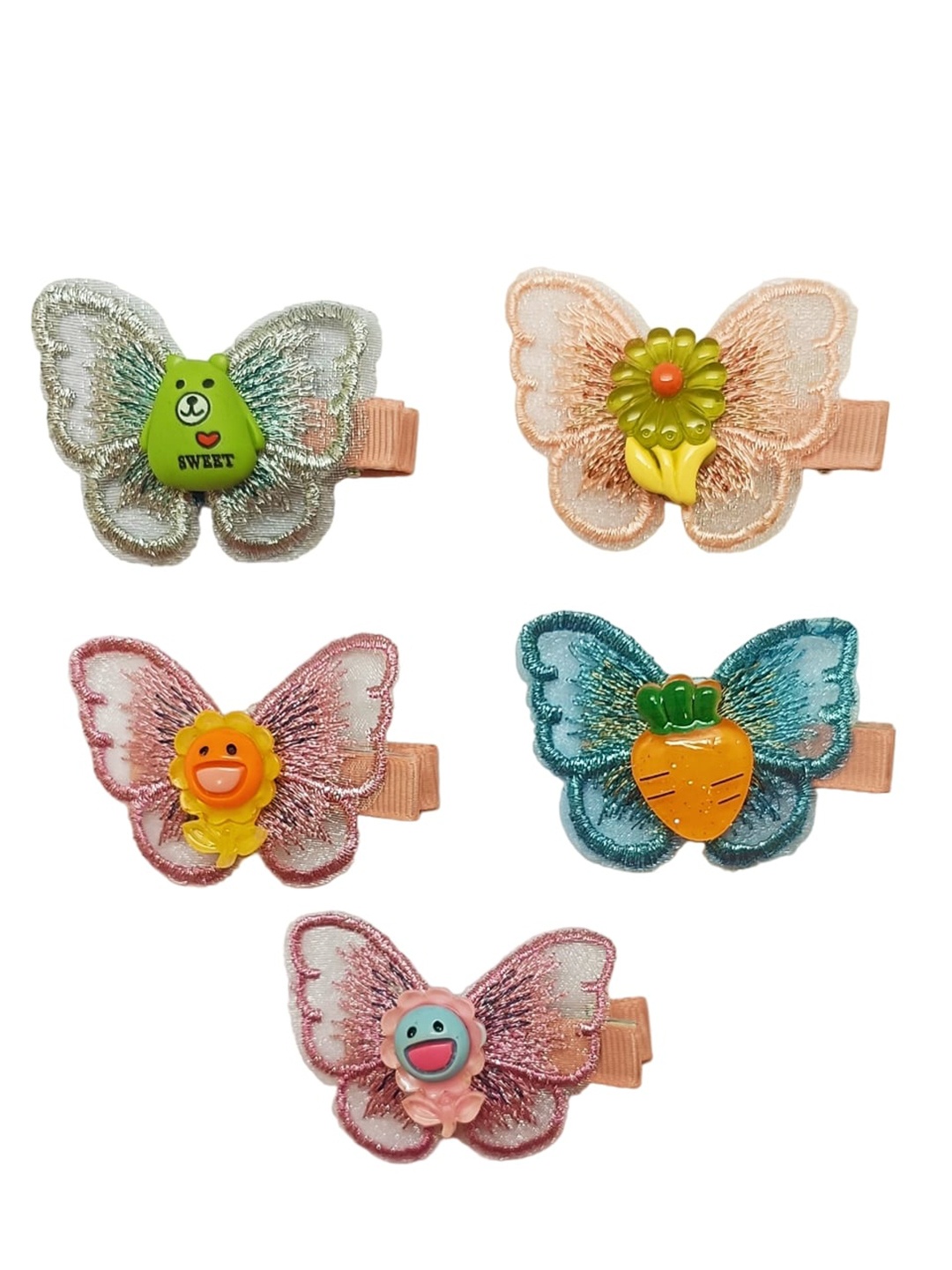

FEMMIBELLA Girls Set of 5 Embellished Alligator Hair Clips, Green