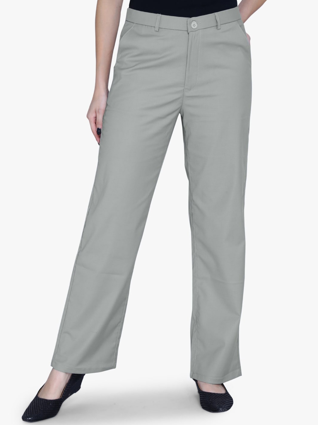 

FCK-3 Women Tailored Straight Fit High-Rise Easy Wash Cotton Regular Trousers, Grey