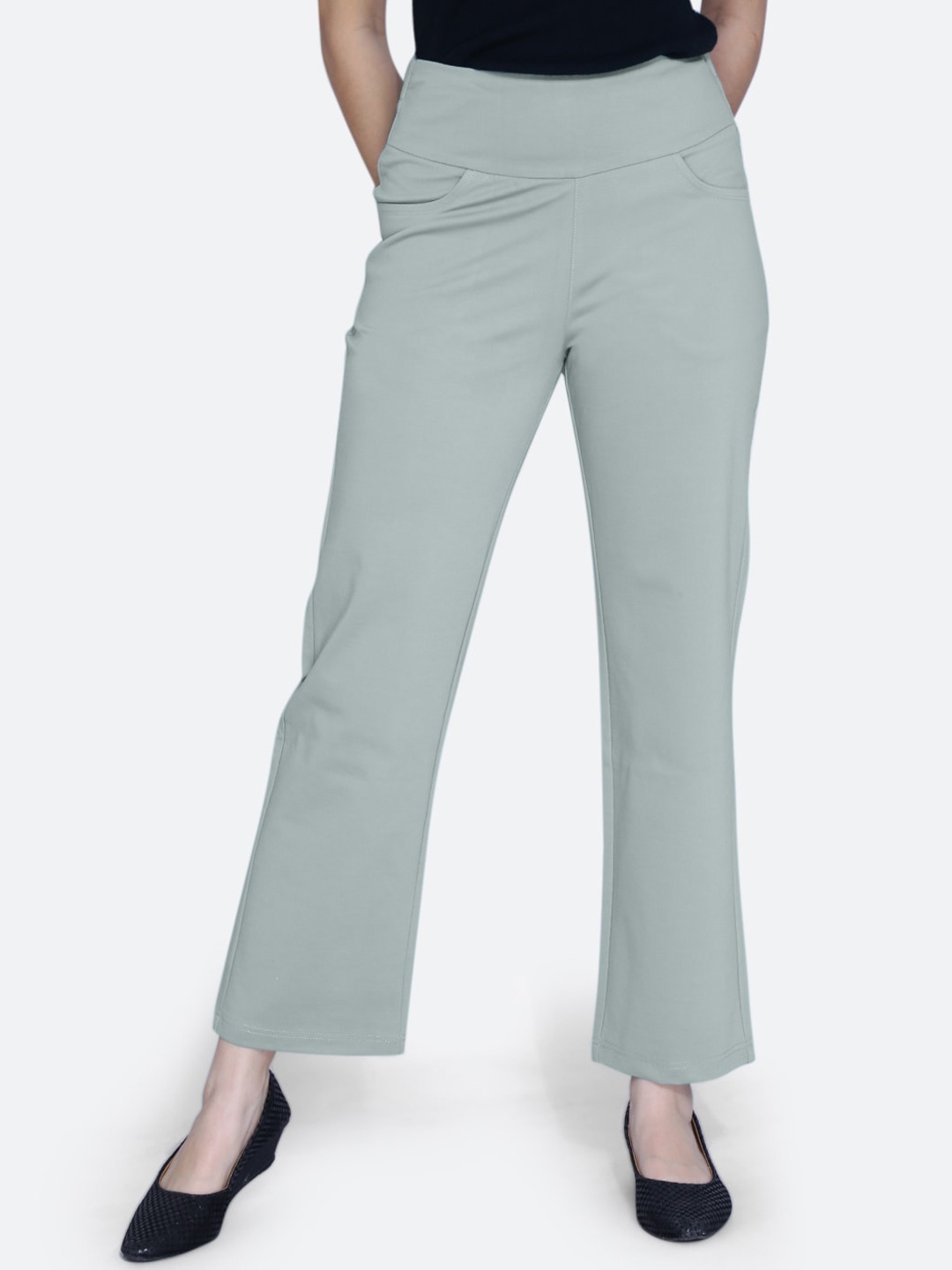 

FCK-3 Women Relaxed Straight Leg High-Rise Easy Wash Cotton Trousers, Grey melange