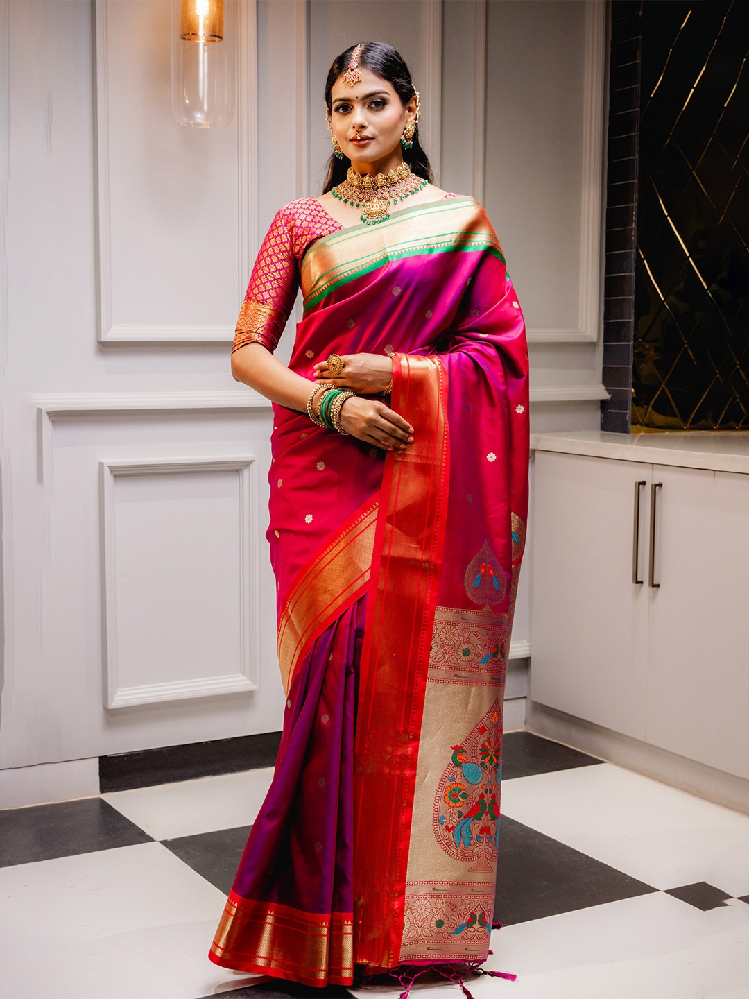 

MIMOSA Ethnic Woven Design Zari Art Silk Paithani Saree, Purple