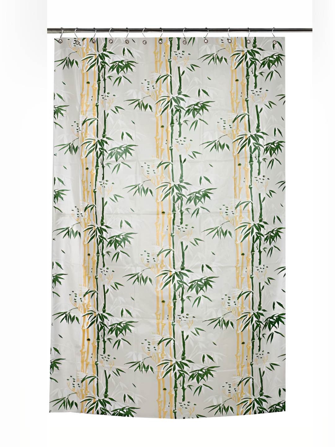 

CASA-NEST Green & White 9 Pieces Floral Bamboo Printed Shower Curtain With Hooks