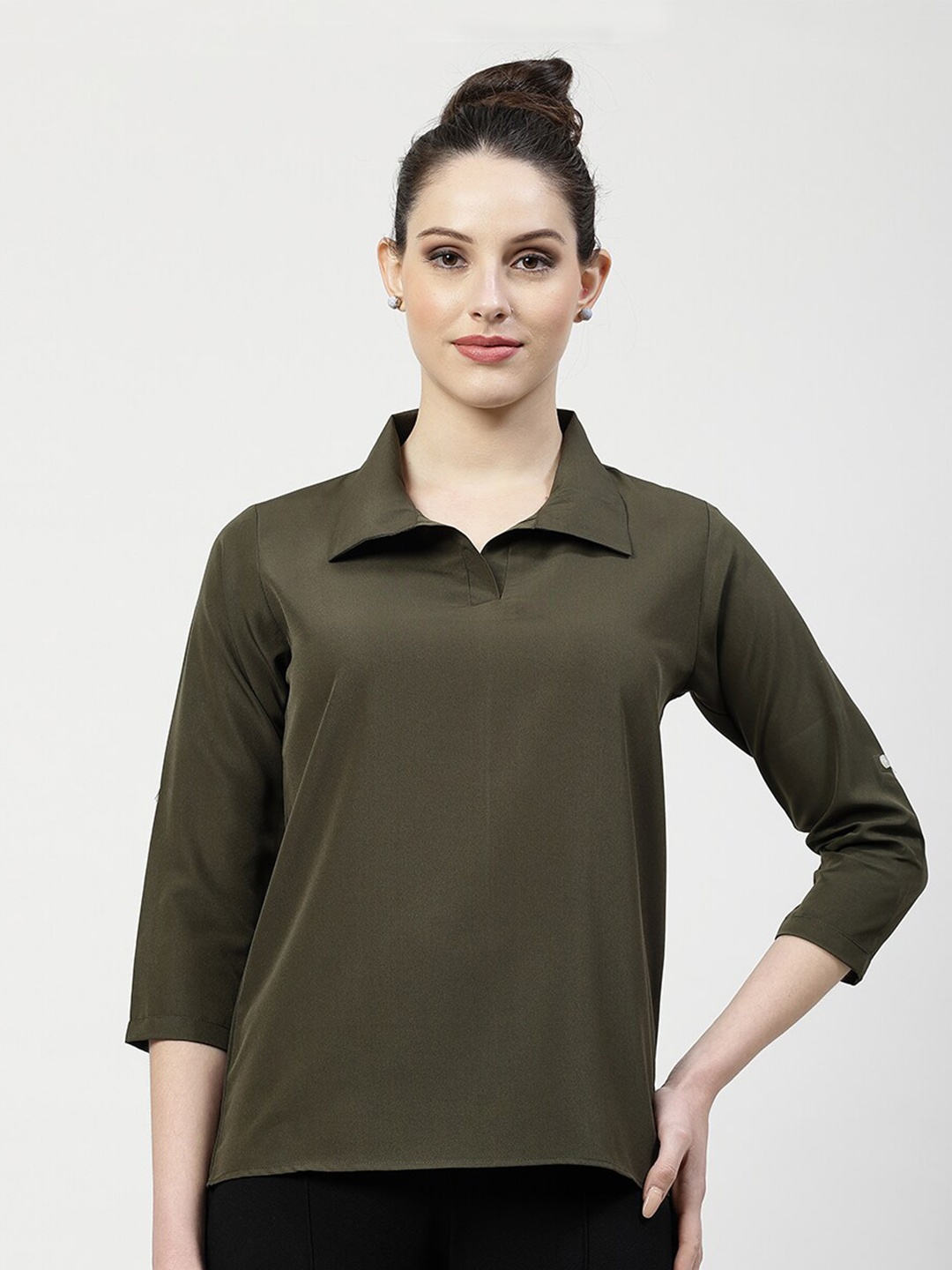 

OFFICE & YOU V Neck Shirt Style Top, Olive