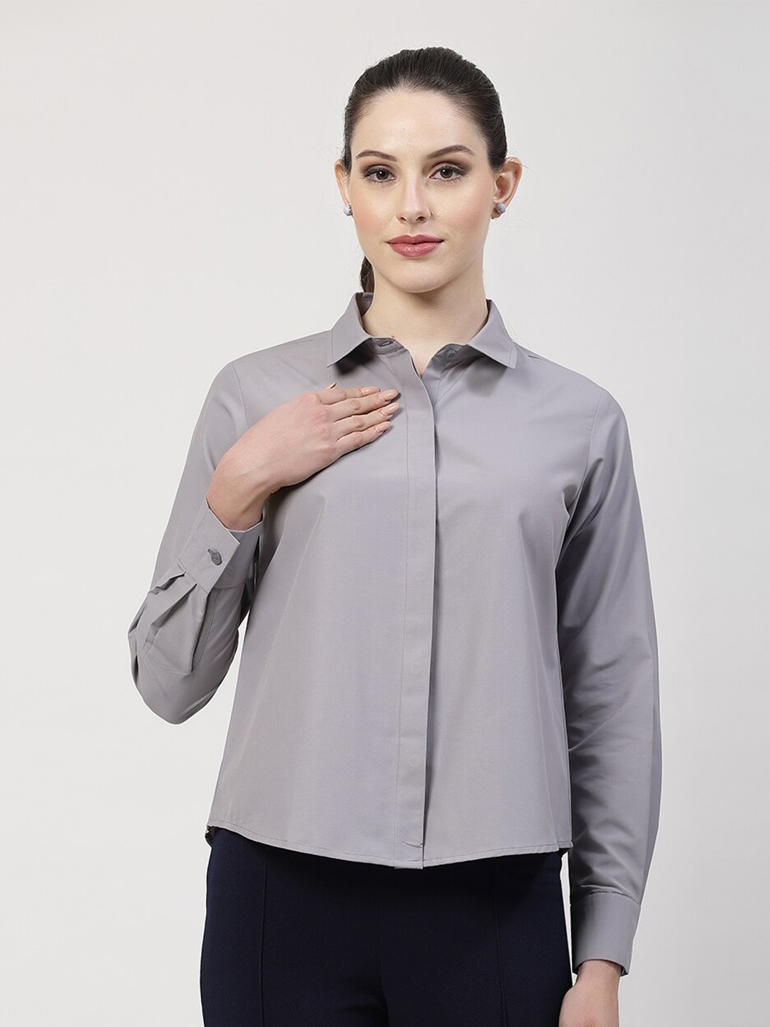

OFFICE & YOU Spread Collar Long Sleeves Comfort Regular Fit Formal Shirt, Grey