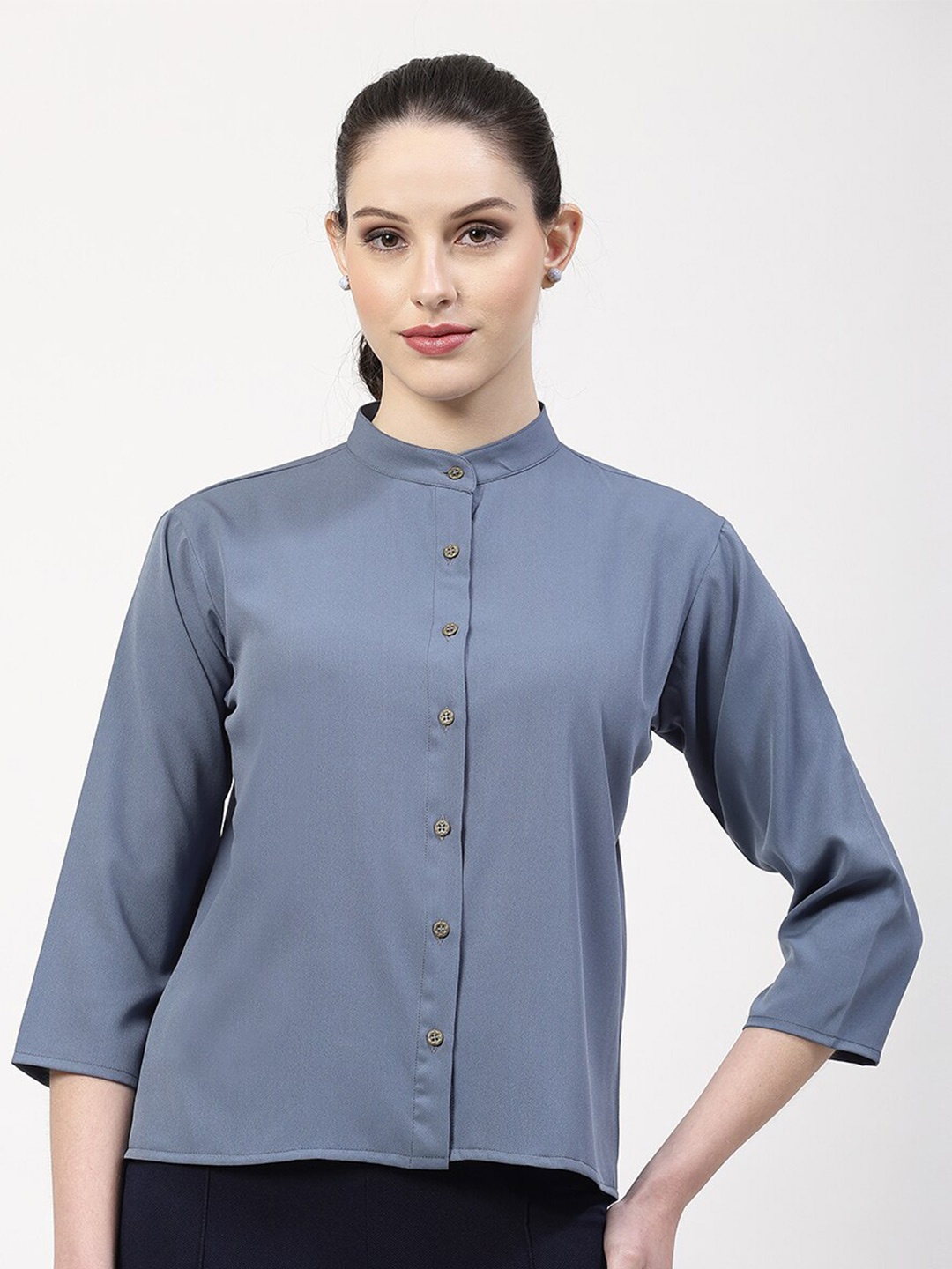 

OFFICE & YOU Mandarin Collar Shirt Style Top, Blue