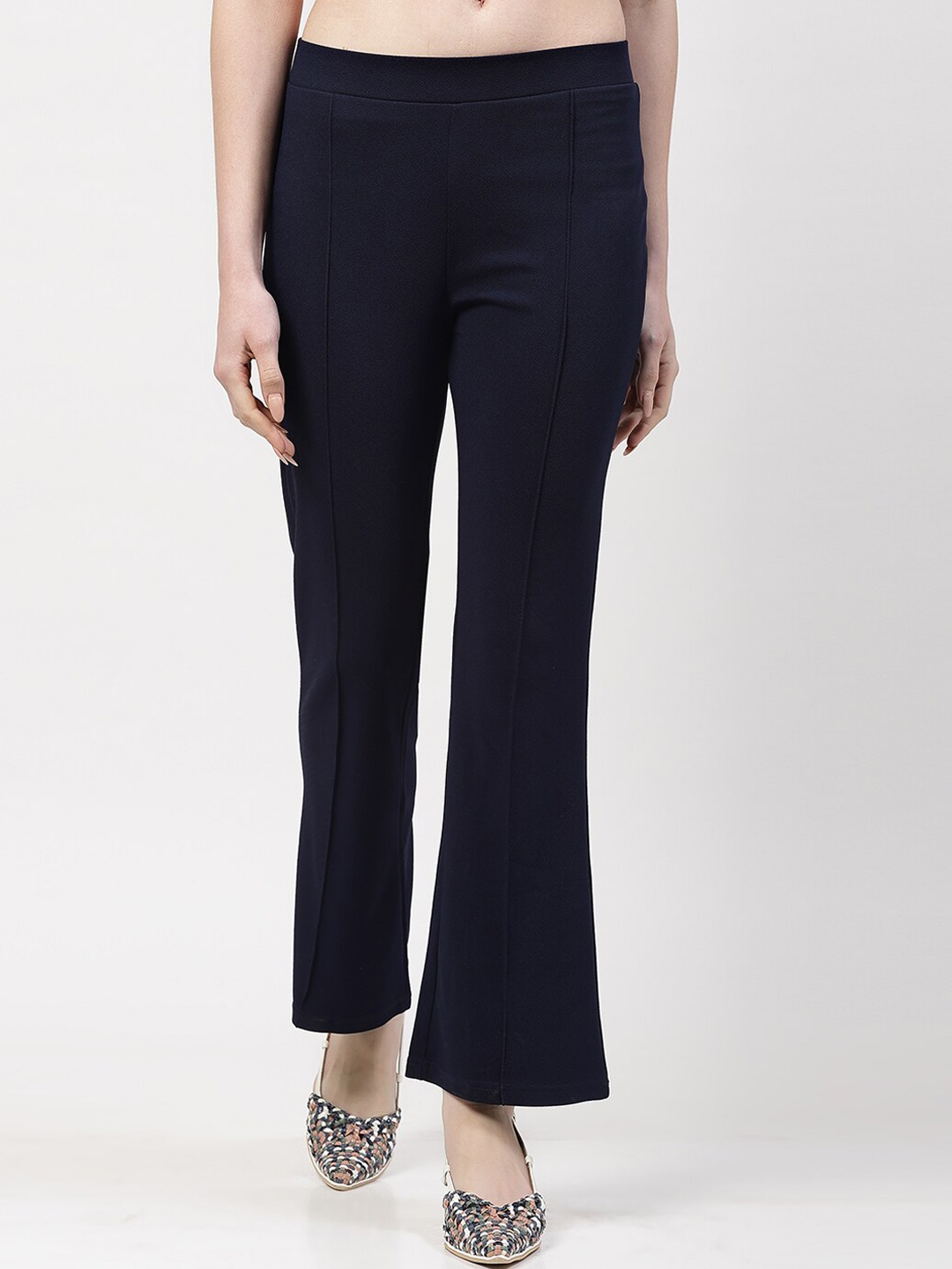 

OFFICE & YOU Women Straight Fit Mid Rise Bootcut Trouser, Navy blue