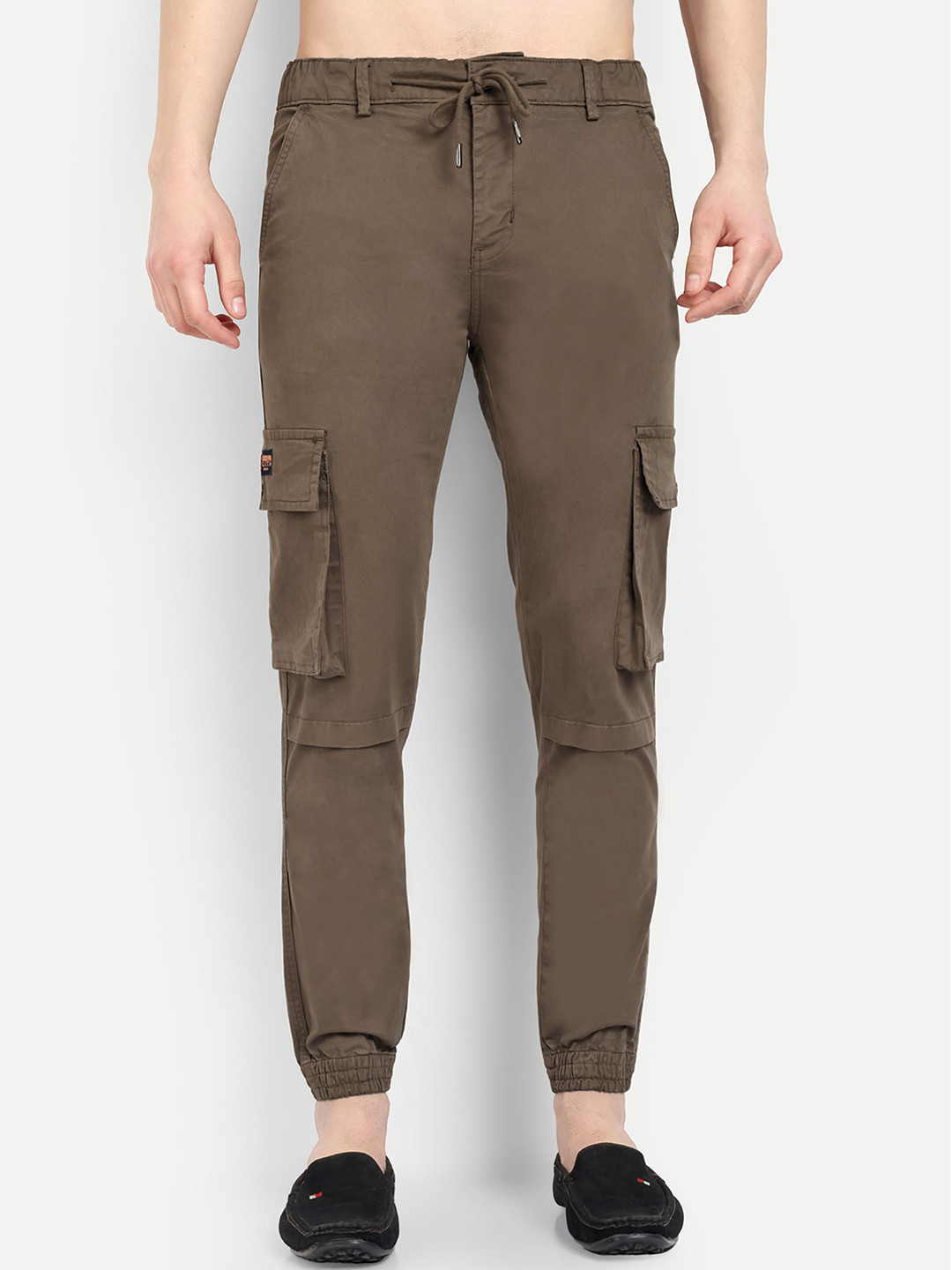 

CARBONN CLOTH Men Mid-Rise Cotton Joggers Cargo Trousers, Brown