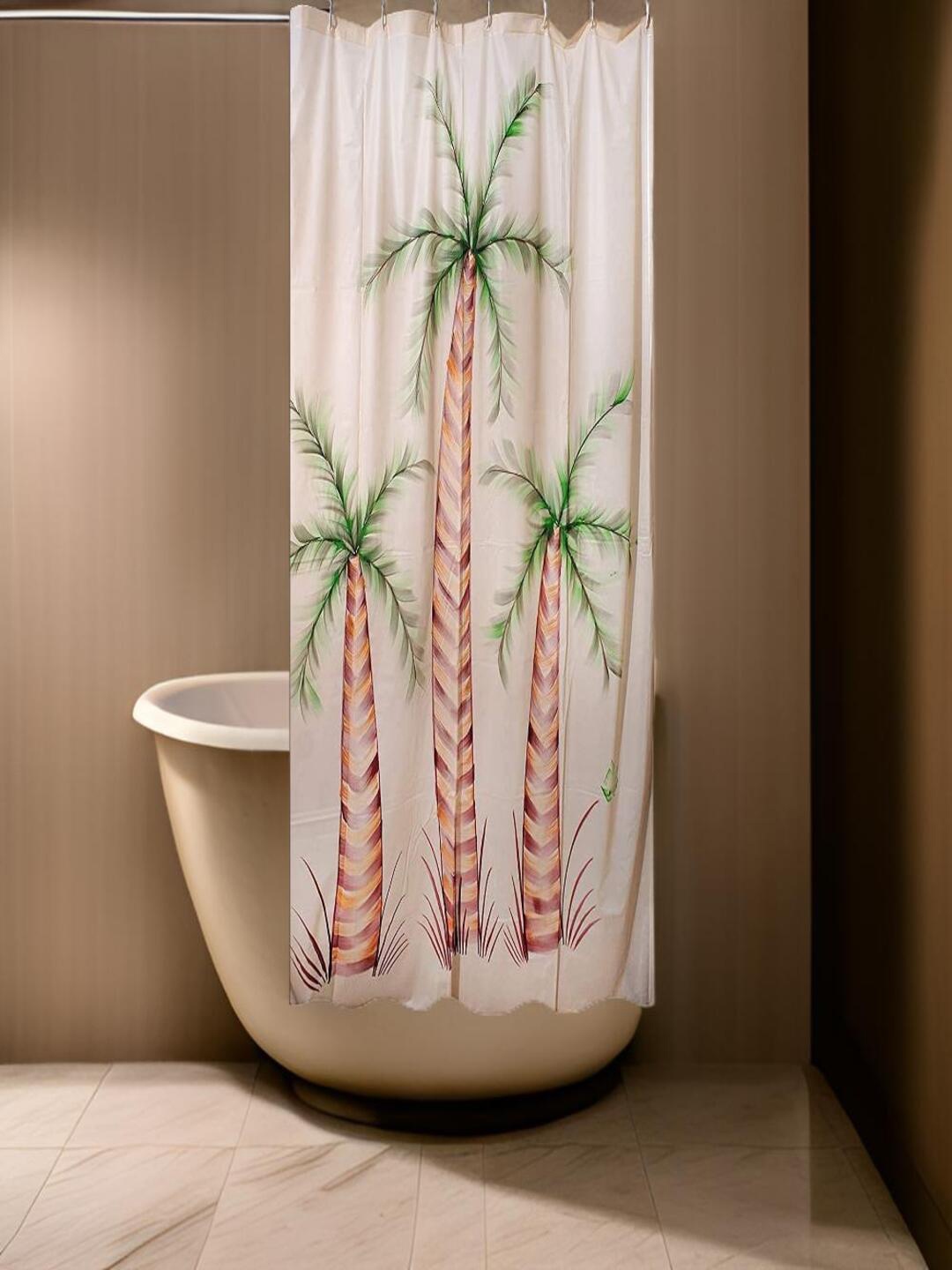

CASA-NEST Beige & Green Printed Waterproof Shower Curtain
