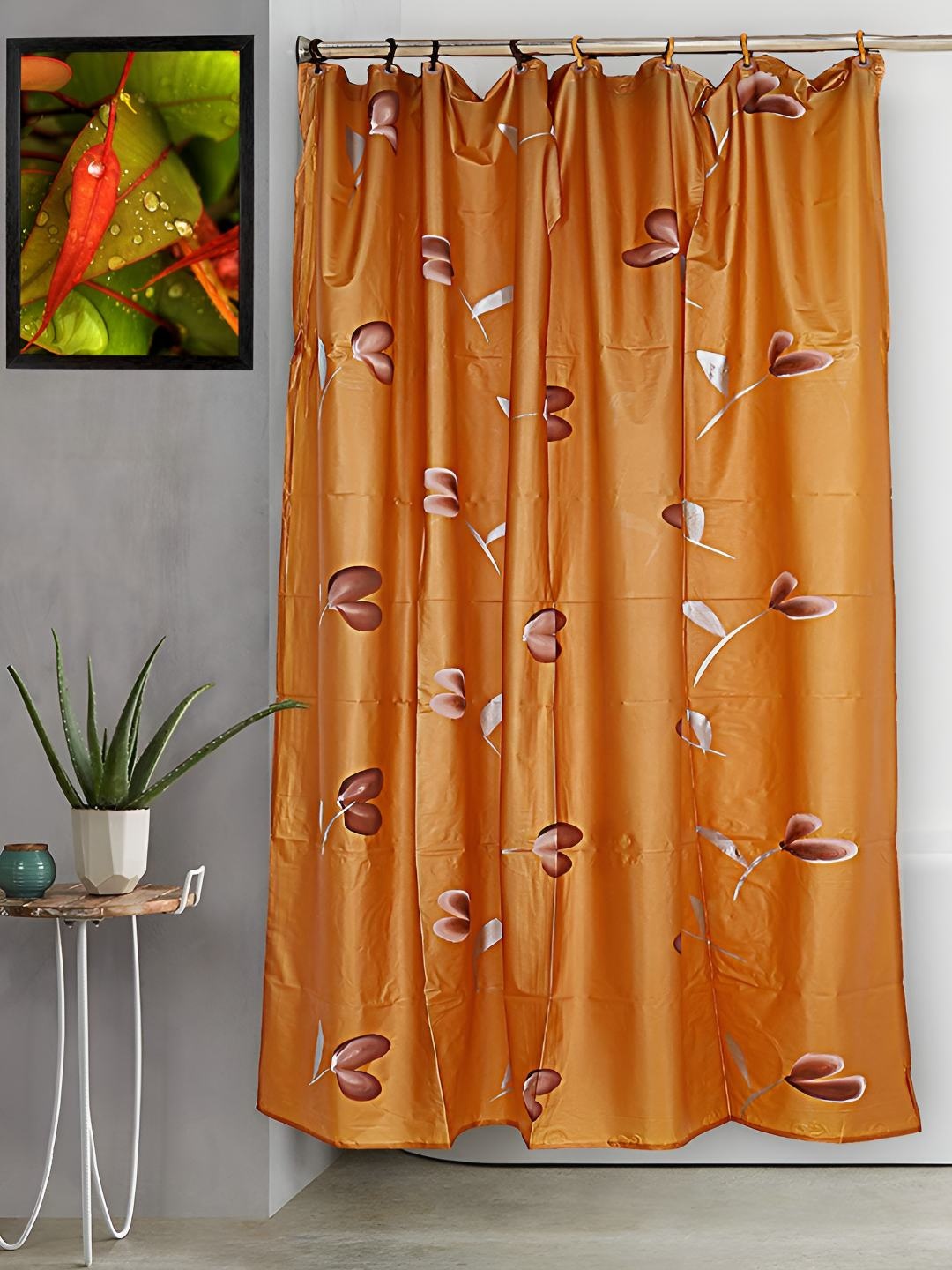 

CASA-NEST Brown & White Printed Shower Curtain With Hooks