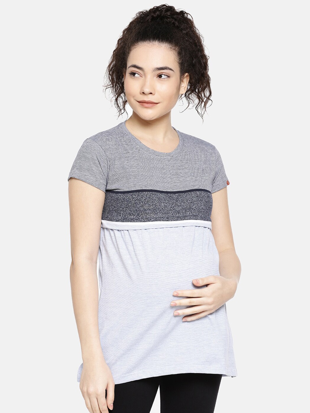 

GOLDSTROMS Striped Relaxed Fit Round Neck Longline Maternity Feeding T-shirt, Blue