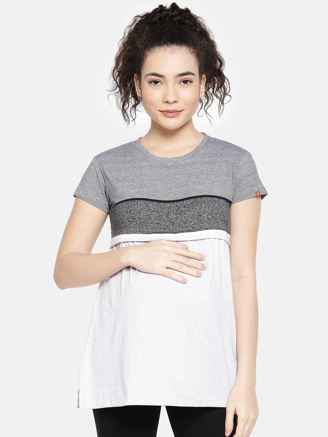 

GOLDSTROMS Striped Relaxed Fit Round Neck Longline Maternity Feeding T-shirt, Off white