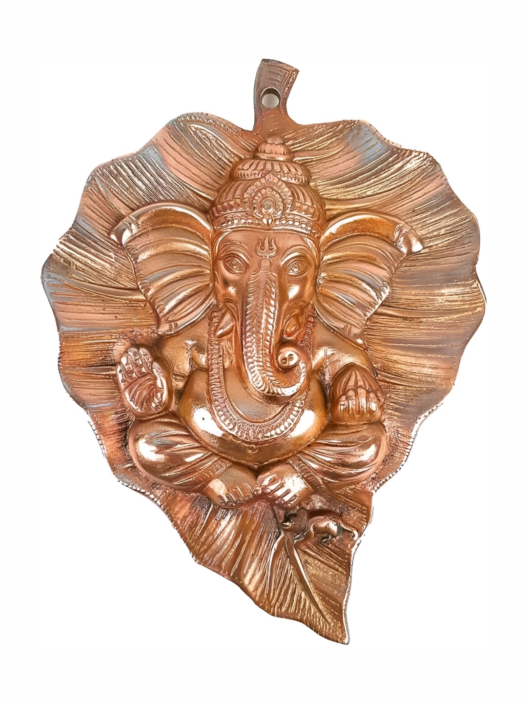 

apka mart Copper Toned Lord Ganesh Sitting On Leaf Wall Hanging Decor