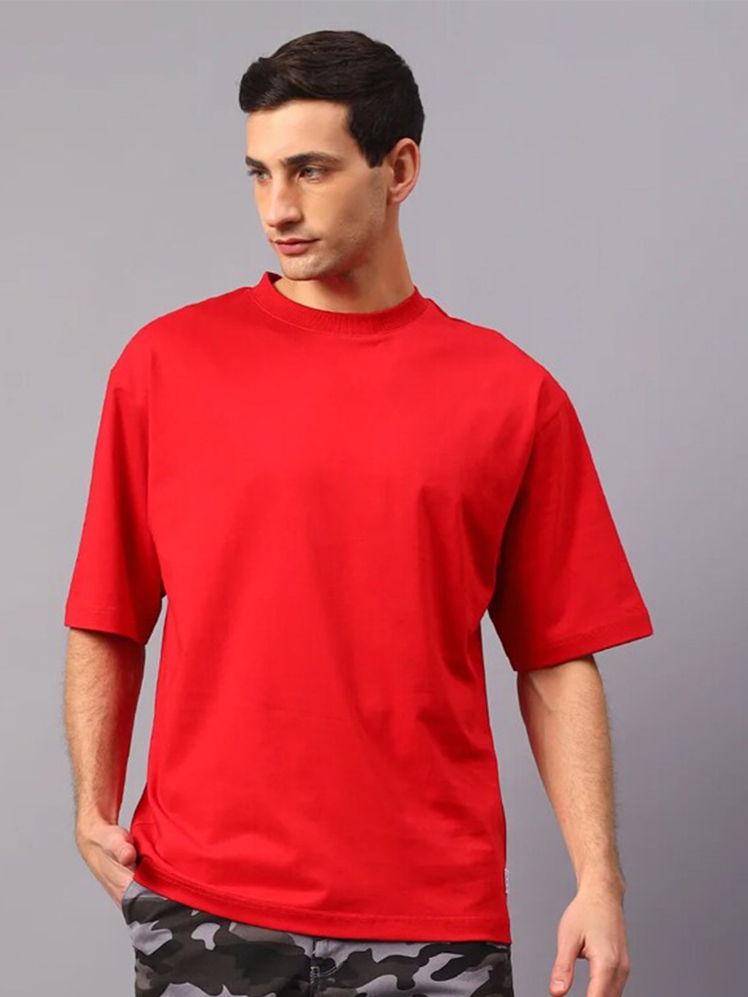 

SUMISO Men Oversized Drop Shoulder Sleeves Pure Cotton T-shirt, Red
