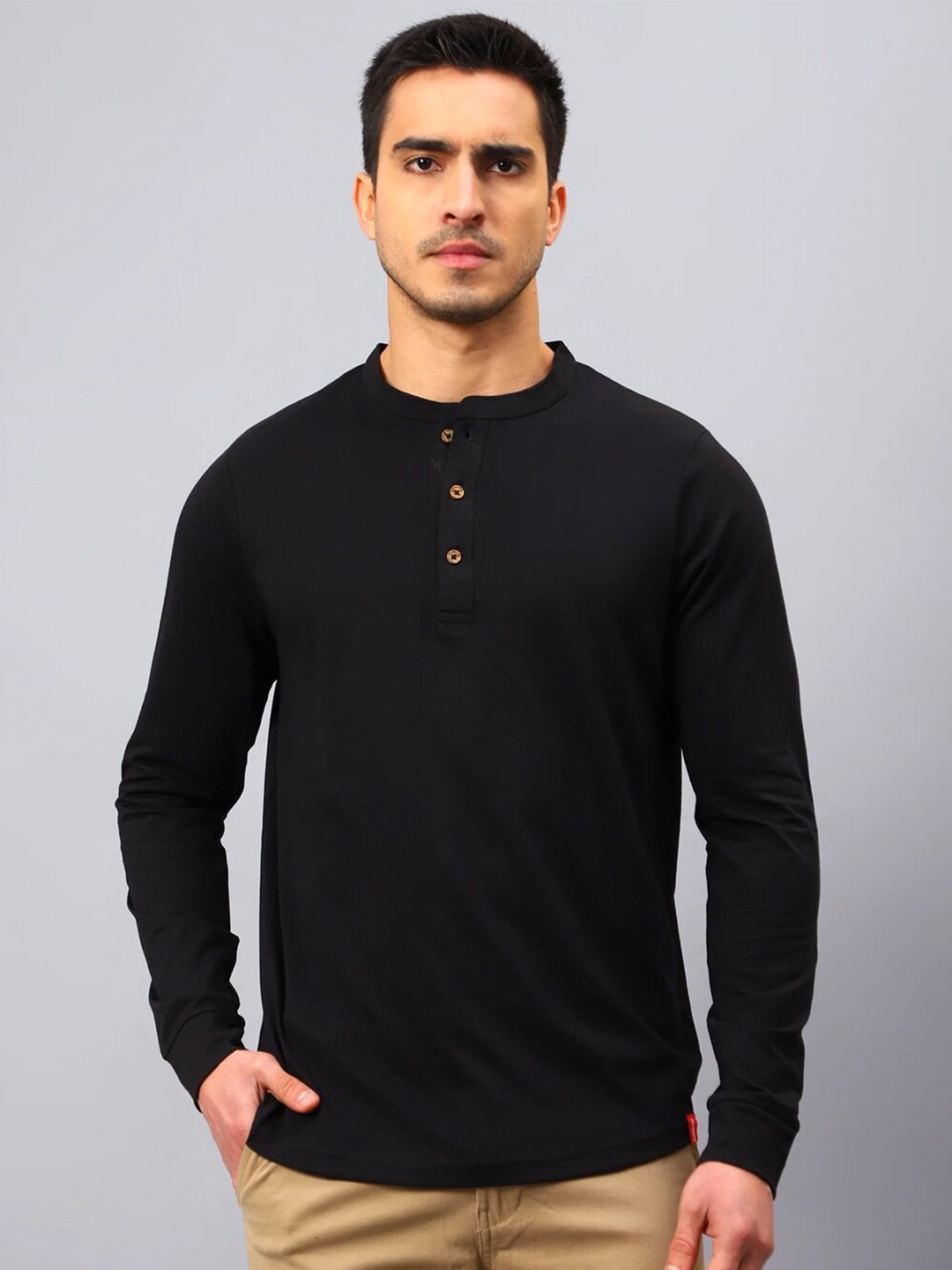 

SUMISO Men Henley Neck T-shirt, Black