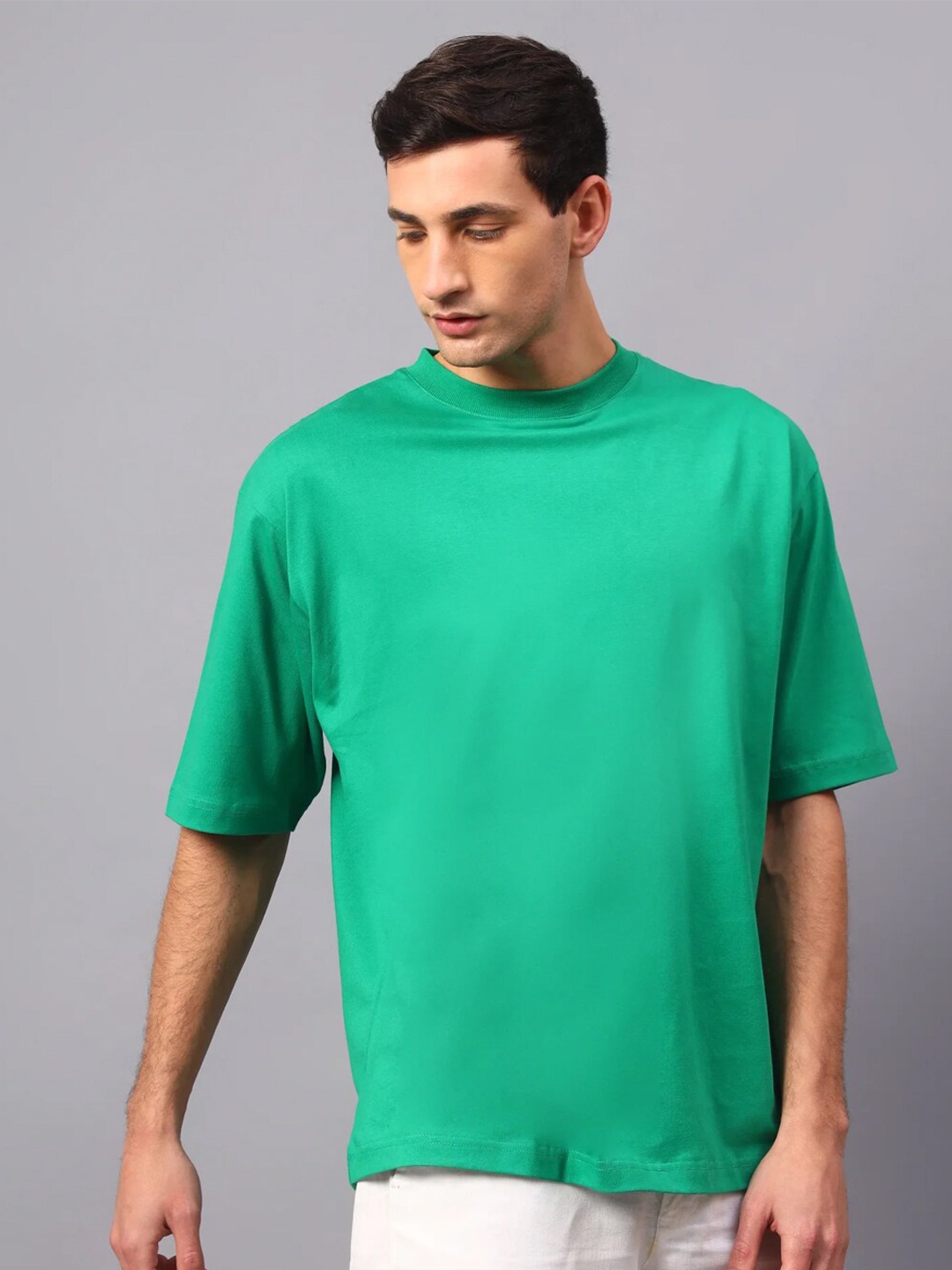 

SUMISO Oversized Drop Shoulder Sleeves Pure Cotton T-shirt, Green