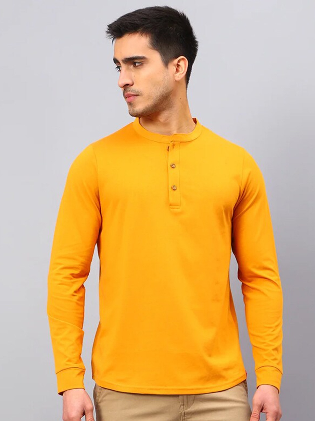 

SUMISO Henley Neck Moisture Wicking T-shirt, Mustard