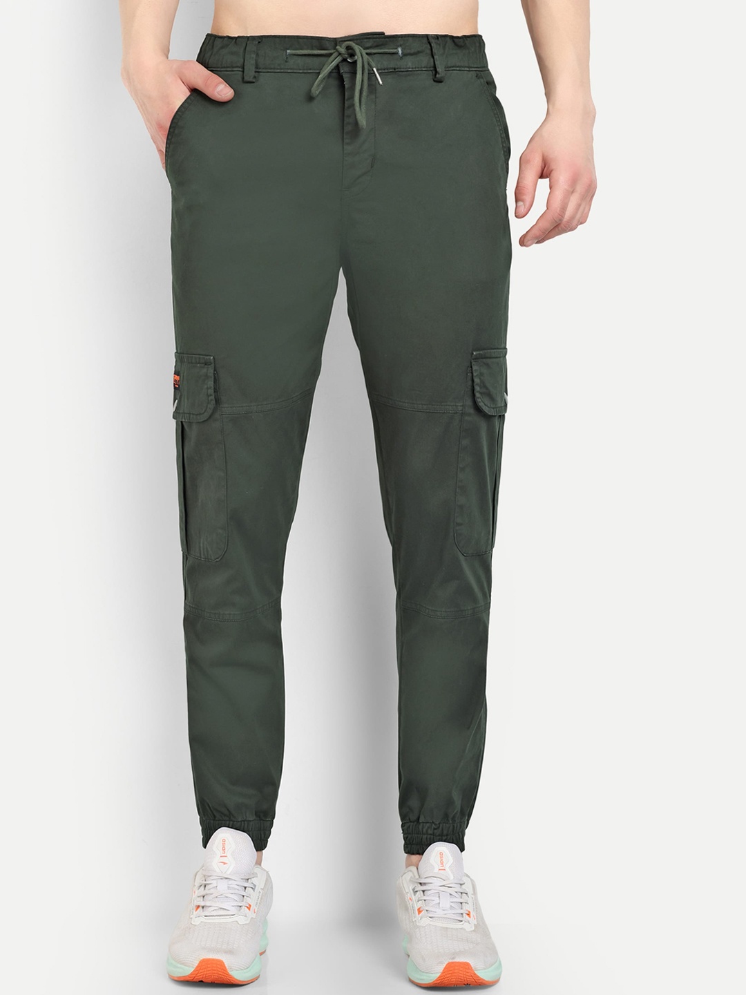 

CARBONN CLOTH Men Mid-Rise Cotton Joggers Cargo Trousers, Green